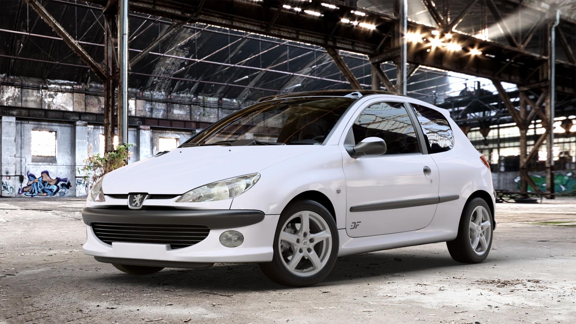 RC Design RC30 kristallsilber lackiert Felge mit Reifen in 15Zoll Winterfelge Alufelge auf weissem Peugeot 206 1,1l 40kW (54 PS) 44kW (60 1,4l 55kW (75 1,6l 65kW (88 2,0l RC 130kW (177 S16 99kW (135 100kW (136 GT HDi eco 50kW (68 1,9l D 51kW (69 16V 66kW (90 F ⬇️ mit 15mm Tieferlegung ⬇️ Old Industrial Hall_max_4400mm_2024 Frontansicht_1