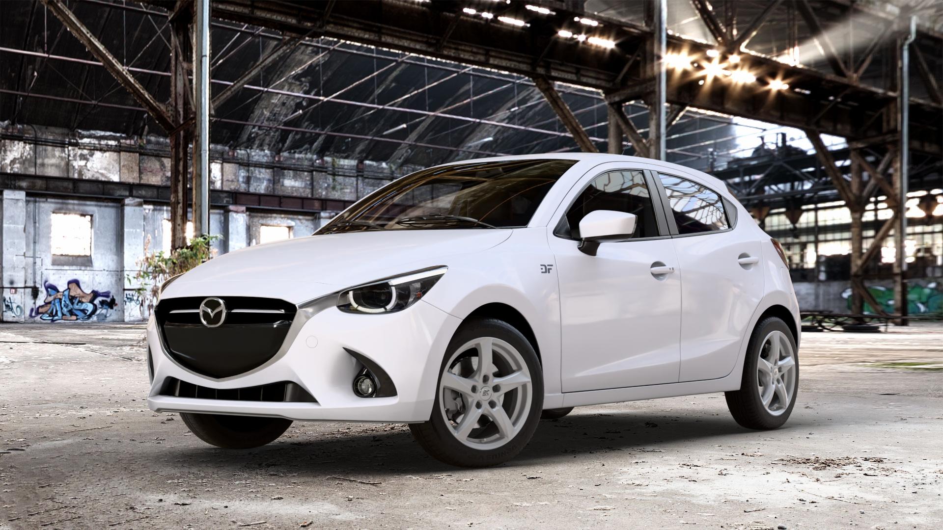 RC Design RC30 kristallsilber lackiert Felge mit Reifen in 16Zoll Winterfelge Alufelge auf weissem Mazda 2 (15-) (DJ) 1,5l SKYACTIV-G 75 55kW (75 PS) 90 66kW (90 115 85kW (116 SKYACTIV-D 105 77kW (105 (20-) Facelift ⬇️ mit 15mm Tieferlegung ⬇️ Old Industrial Hall_max_4400mm_2024 Frontansicht_1