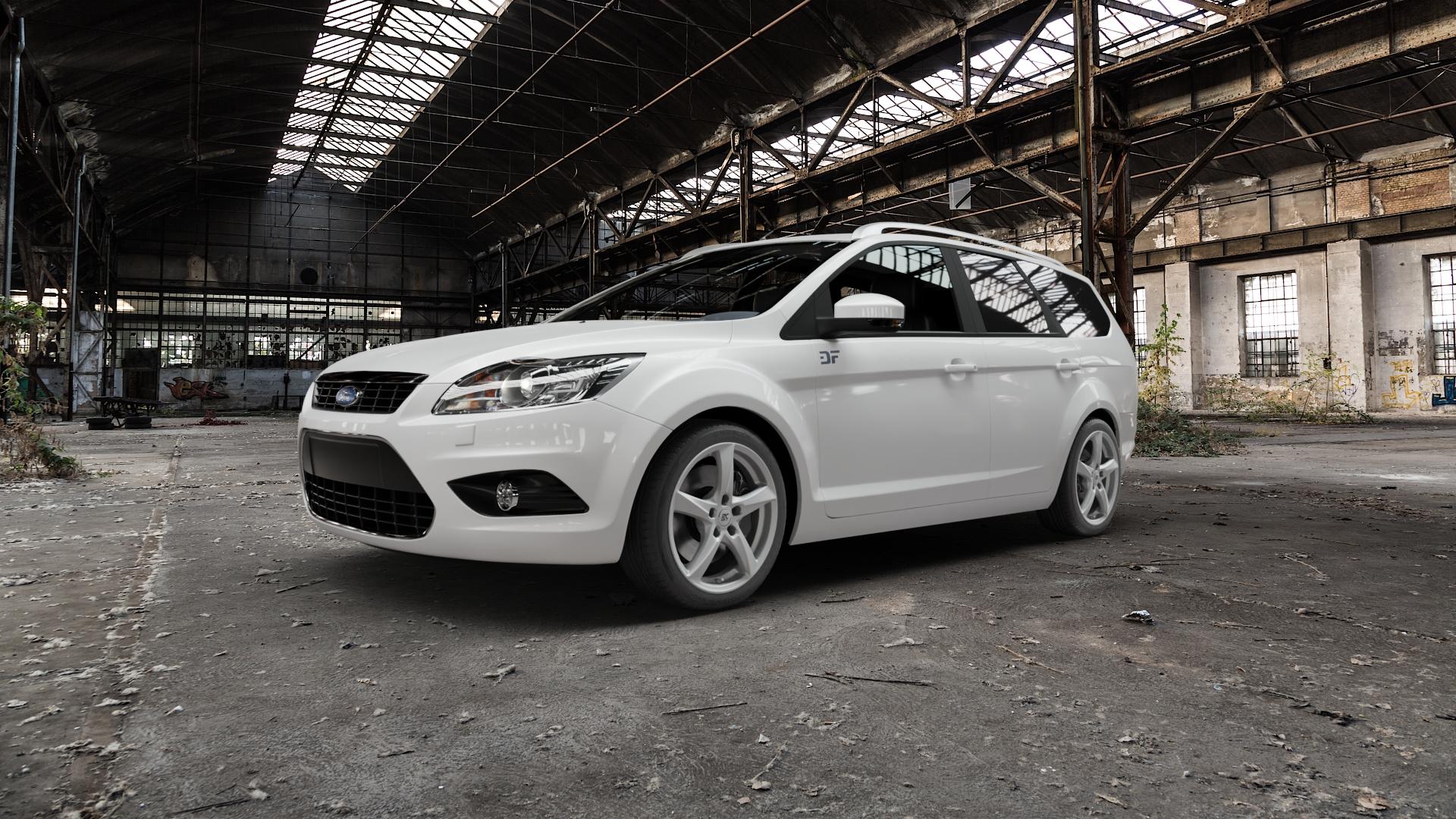 RC Design RC30 kristallsilber lackiert Felge mit Reifen in 17Zoll Winterfelge Alufelge auf weissem Ford Focus II Typ DA3 (Turnier) ⬇️ mit 15mm Tieferlegung ⬇️ Old Industrial Hall_max5000mm_2022 Frontansicht_1