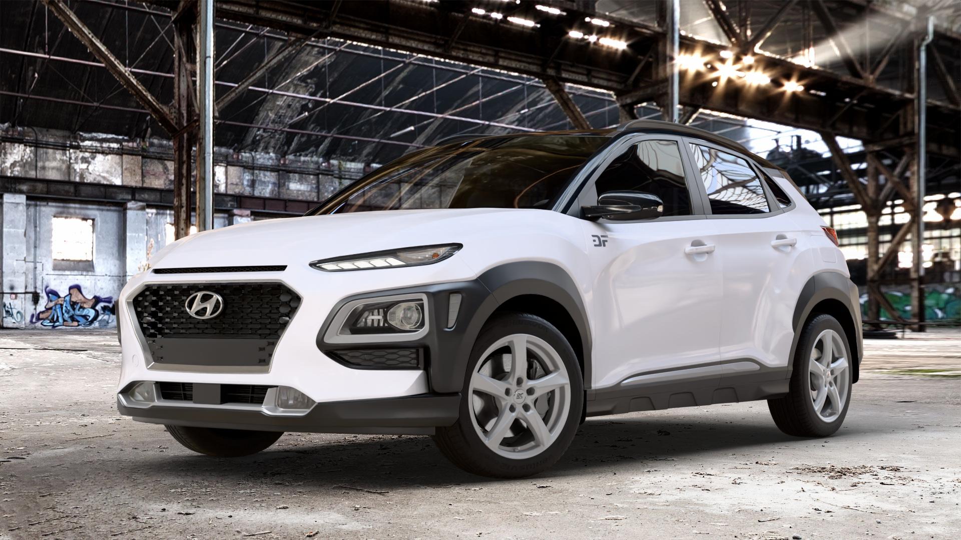 RC Design RC30 kristallsilber lackiert Felge mit Reifen in 17Zoll Winterfelge Alufelge auf weissem Hyundai Kona Typ OS ⬇️ mit 15mm Tieferlegung ⬇️ Old Industrial Hall_max_4400mm_2024 Frontansicht_1