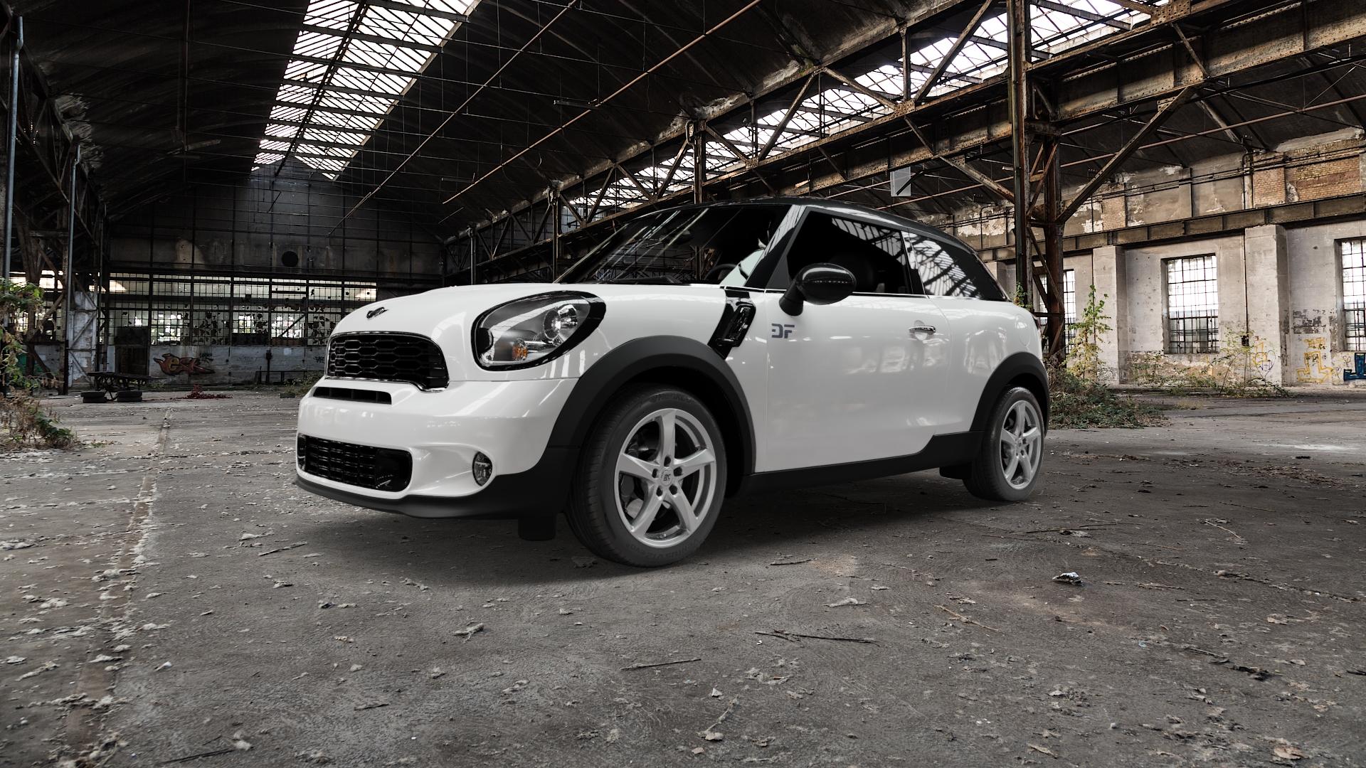 RC Design RC30 kristallsilber lackiert Felge mit Reifen in 17Zoll Winterfelge Alufelge auf weissem Mini R61 Typ UKL-C/X (Paceman) ⬇️ mit 15mm Tieferlegung ⬇️ Old Industrial Hall_max5000mm_2022 Frontansicht_1