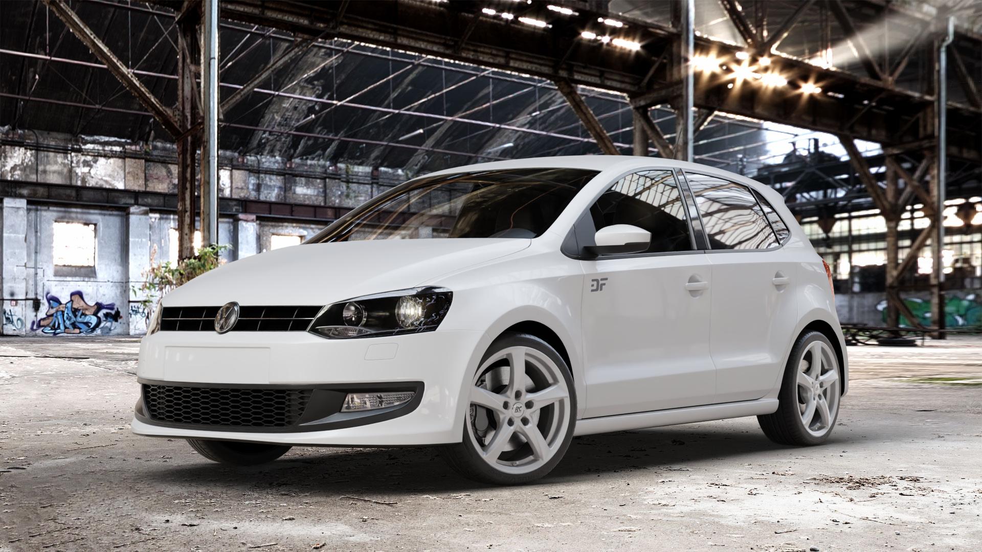 RC Design RC30 kristallsilber lackiert Felge mit Reifen in 17Zoll Winterfelge Alufelge auf weissem Volkswagen (VW) Polo V Typ 6R ⬇️ mit 15mm Tieferlegung ⬇️ Old Industrial Hall_max_4400mm_2024 Frontansicht_1