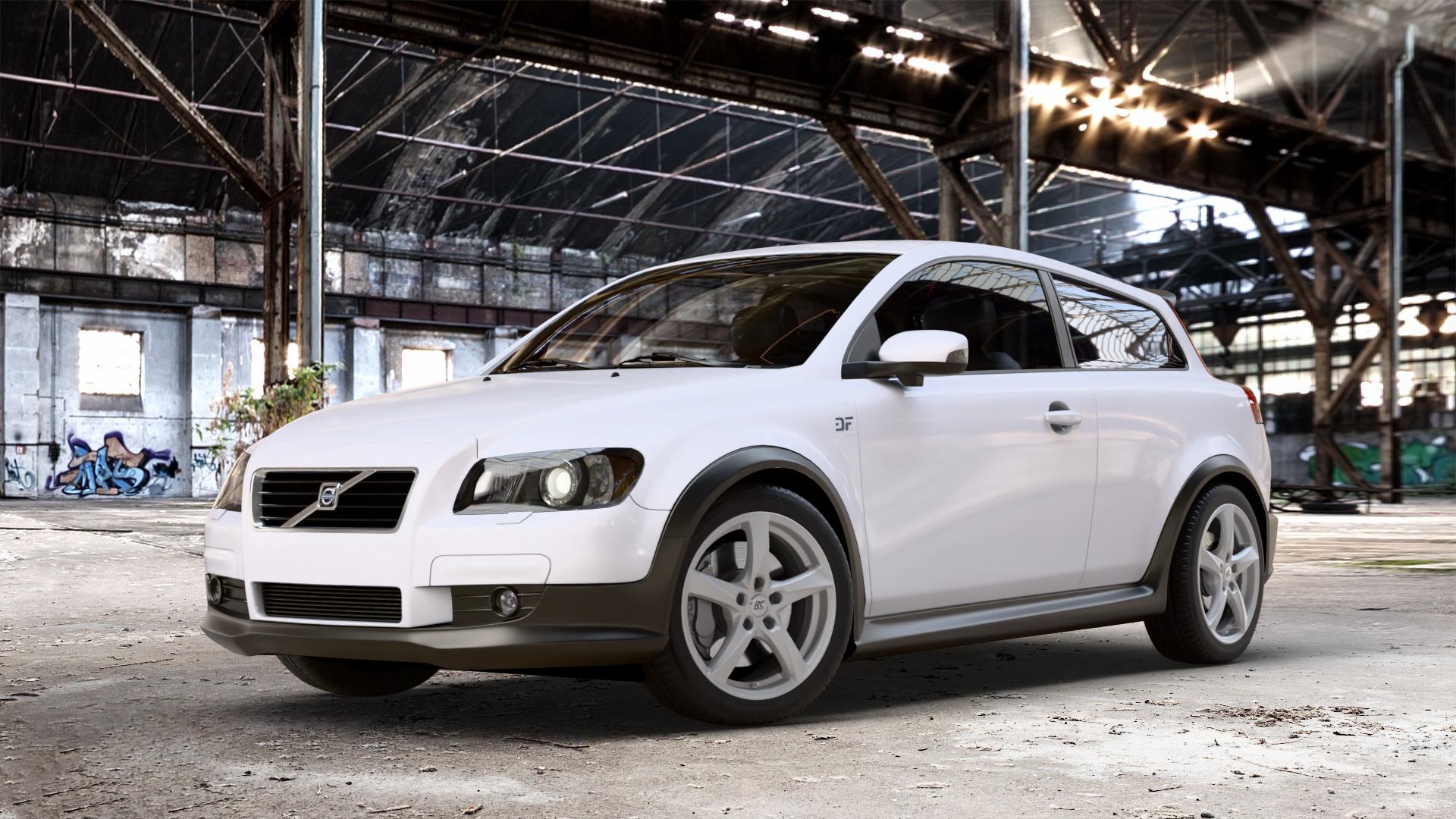 RC Design RC30 kristallsilber lackiert Felge mit Reifen in 17Zoll Winterfelge Alufelge auf weissem Volvo C30 ⬇️ mit 15mm Tieferlegung ⬇️ Old Industrial Hall_max_4400mm_2024 Frontansicht_1