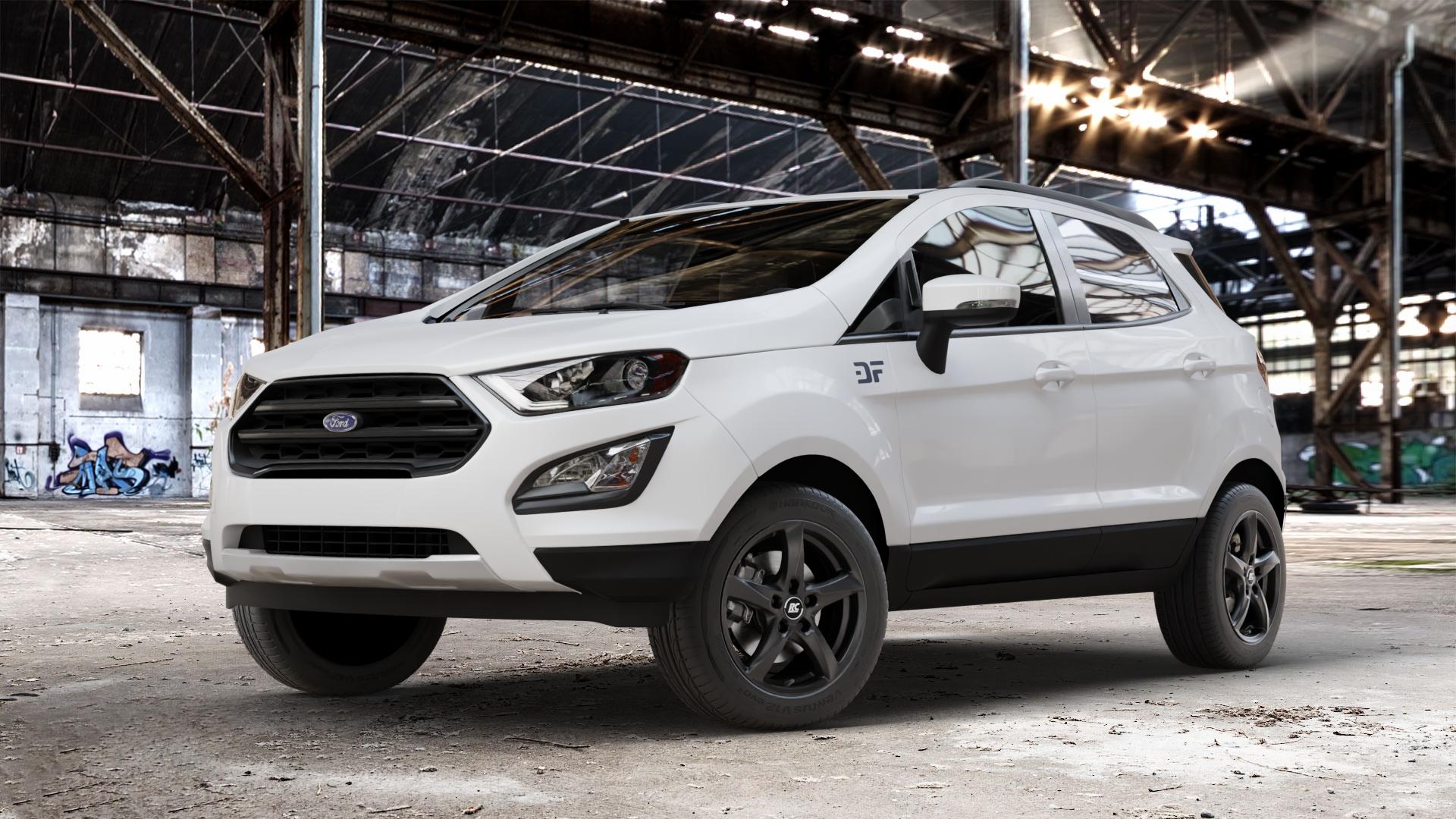 RC Design RC30 schwarz lackiert Felge mit Reifen in 16Zoll Winterfelge Alufelge auf weissem Ford EcoSport Typ JK8 Facelift ⬇️ mit 15mm Tieferlegung ⬇️ Old Industrial Hall_max_4400mm_2024 Frontansicht_1