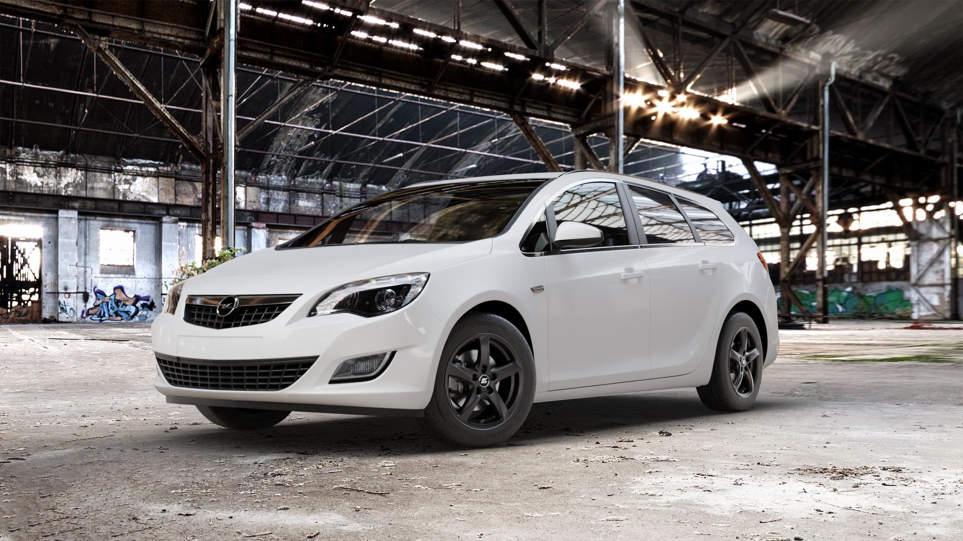 RC Design RC30 schwarz lackiert Felge mit Reifen in 16Zoll Winterfelge Alufelge auf weissem Opel Astra J Sports Tourer Typ P-J/SW Facelift ⬇️ mit 15mm Tieferlegung ⬇️ Old Industrial Hall_max_5300mm_2024 Frontansicht_1