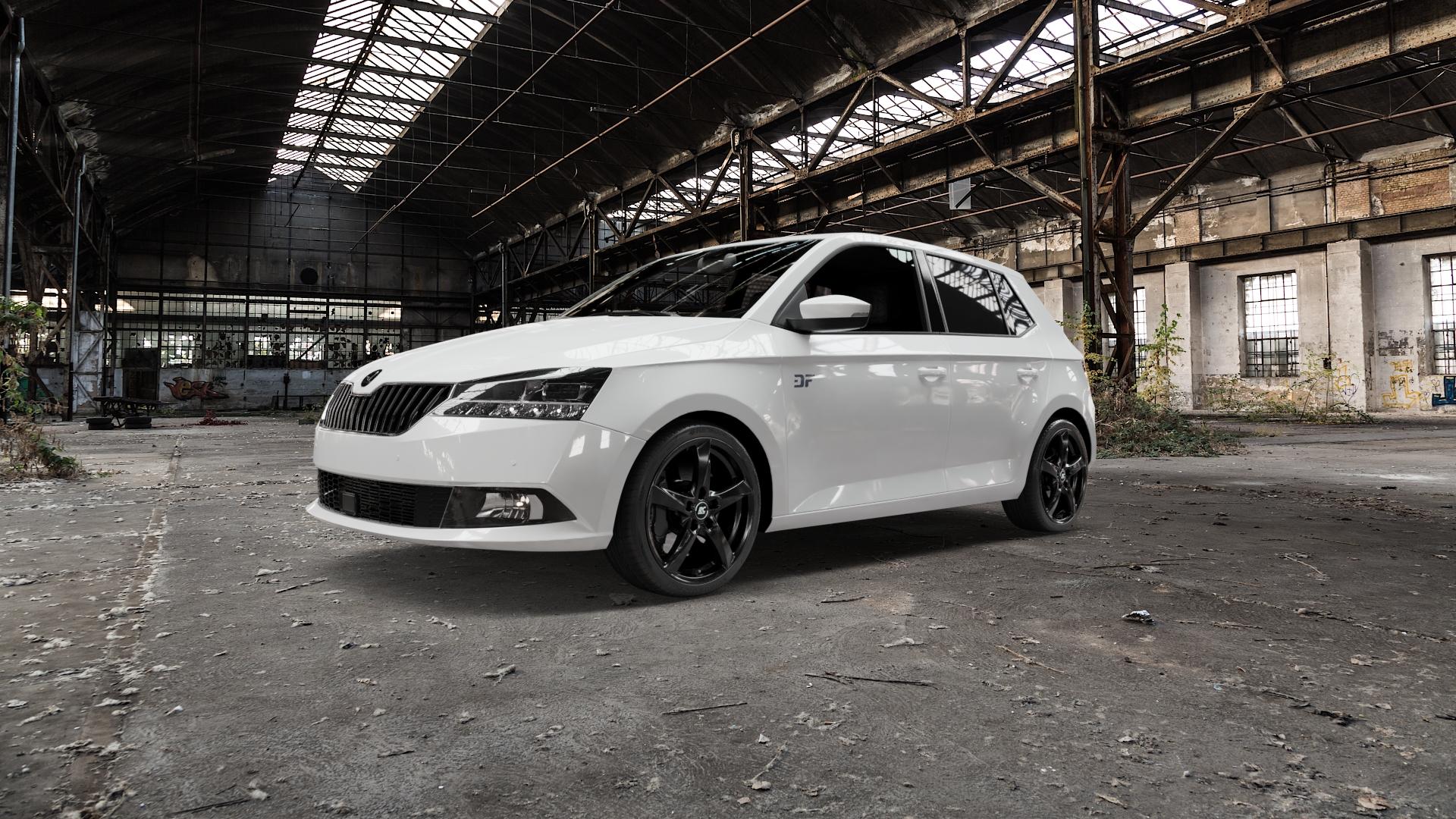 RC Design RC30 schwarz lackiert Felge mit Reifen in 17Zoll Winterfelge Alufelge auf weissem Skoda Fabia III Typ 5J Facelift ⬇️ mit 15mm Tieferlegung ⬇️ Old Industrial Hall_max5000mm_2022 Frontansicht_1