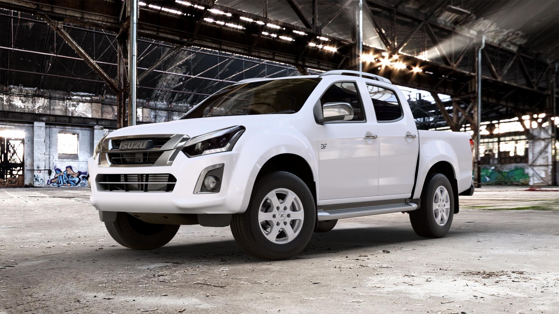 RC Design RC31 kristallsilber lackiert Felge mit Reifen in 16Zoll Winterfelge Alufelge auf weissem Isuzu D-Max II Typ ATFS 2,5l D 120kW 4WD (163 PS) ATFR Facelift 1,9l ⬇️ mit 15mm Tieferlegung ⬇️ Old Industrial Hall_max_5300mm_2024 Frontansicht_1