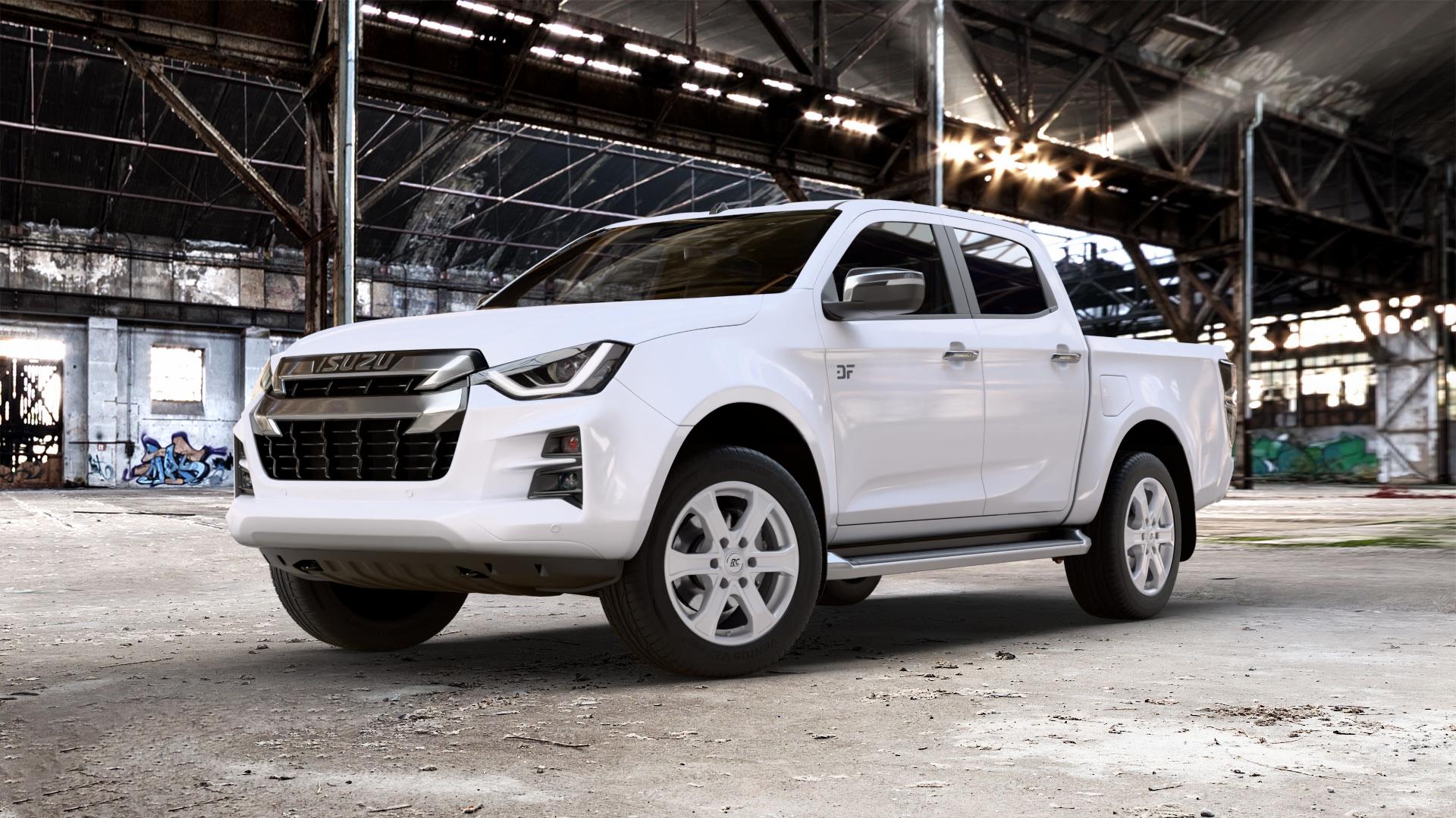 RC Design RC31 kristallsilber lackiert Felge mit Reifen in 18Zoll Winterfelge Alufelge auf weissem Isuzu D-Max II Typ BTF 1,9l D 120kW (163 PS) 4WD ⬇️ mit 15mm Tieferlegung ⬇️ Old Industrial Hall_max_5300mm_2024 Frontansicht_1