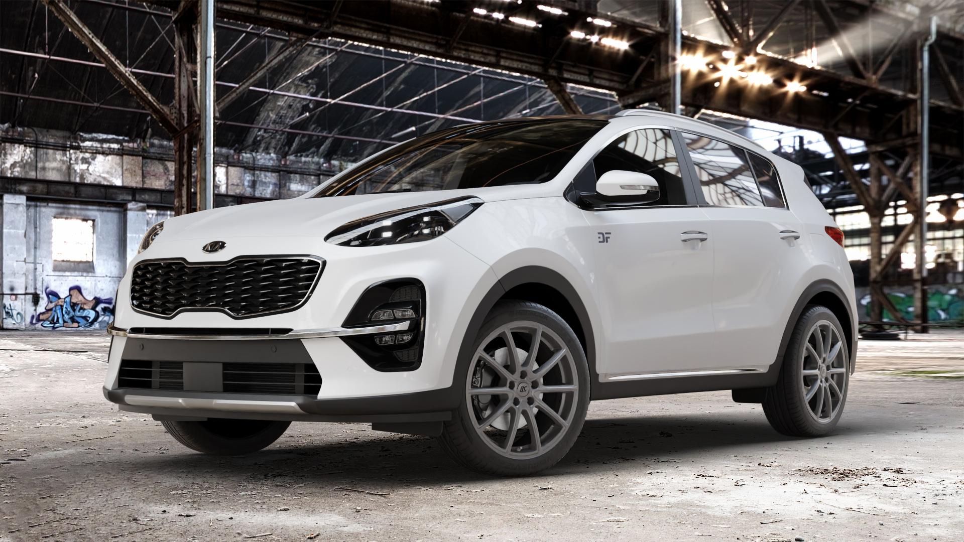 RC Design RC32 ferric-grey matt-lackiert Felge mit Reifen grau in 19Zoll Winterfelge Alufelge auf weissem Kia Sportage IV Typ QLE Facelift QL ⬇️ mit 15mm Tieferlegung ⬇️ Old Industrial Hall_max_4400mm_2024 Frontansicht_1