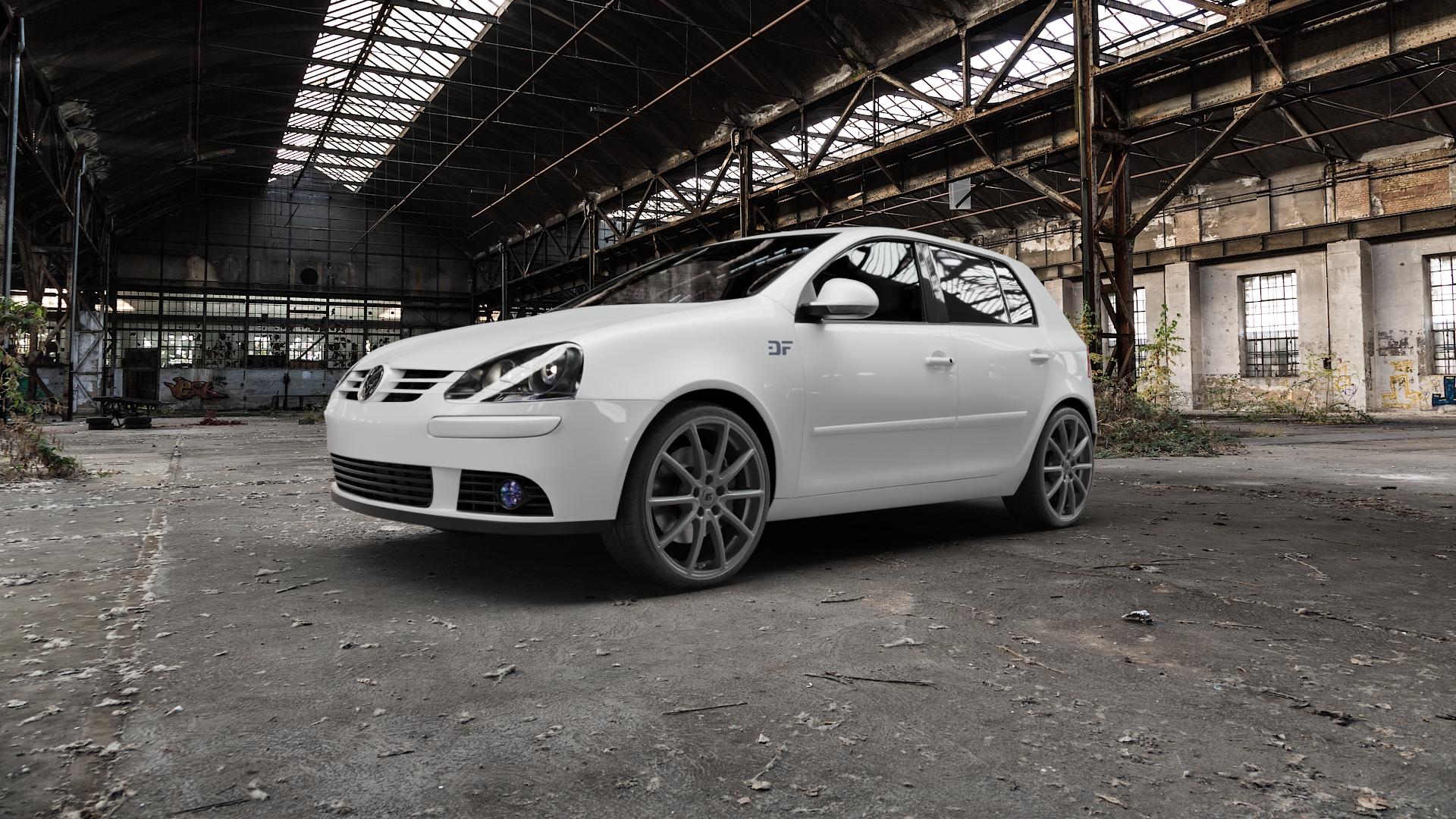 RC Design RC32 ferric-grey matt-lackiert Felge mit Reifen grau in 19Zoll Winterfelge Alufelge auf weissem Volkswagen (VW) Golf 5 Plus ⬇️ mit 15mm Tieferlegung ⬇️ Old Industrial Hall_max5000mm_2022 Frontansicht_1