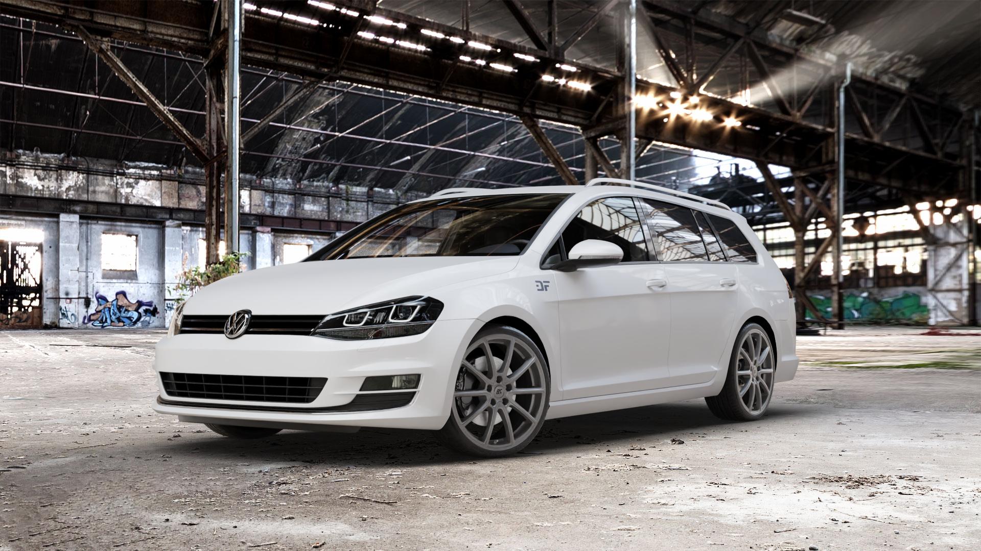 RC Design RC32 ferric-grey matt-lackiert Felge mit Reifen grau in 19Zoll Winterfelge Alufelge auf weissem Volkswagen (VW) Golf 7 Variant ⬇️ mit 15mm Tieferlegung ⬇️ Old Industrial Hall_max_5300mm_2024 Frontansicht_1