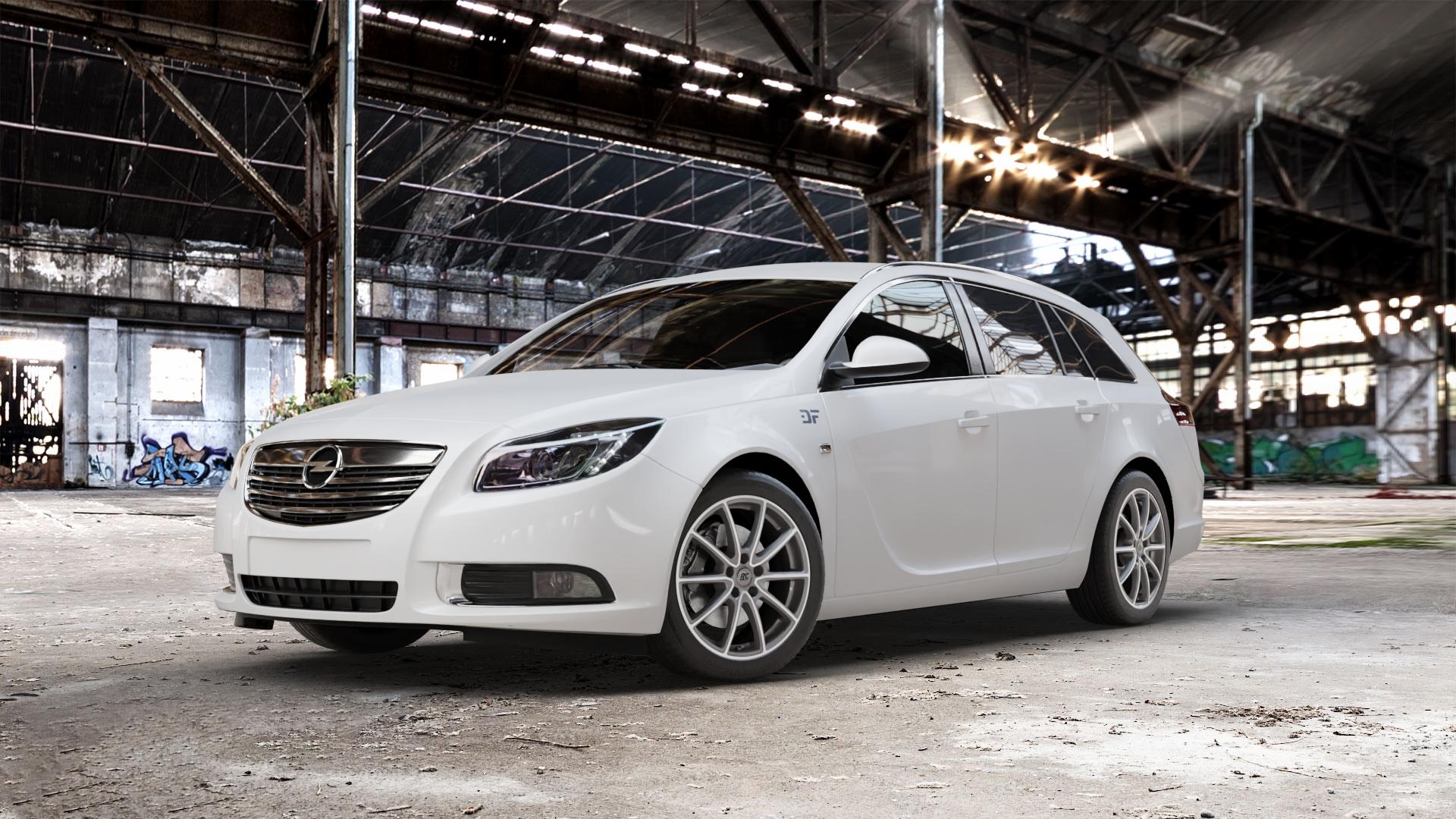 RC Design RC32 himalaya-grey front-poliert Felge mit Reifen grau silber mehrfarbig in 18Zoll Alufelge auf weissem Opel Insignia I Sports Tourer Facelift ⬇️ mit 15mm Tieferlegung ⬇️ Old Industrial Hall_max_5300mm_2024 Frontansicht_1