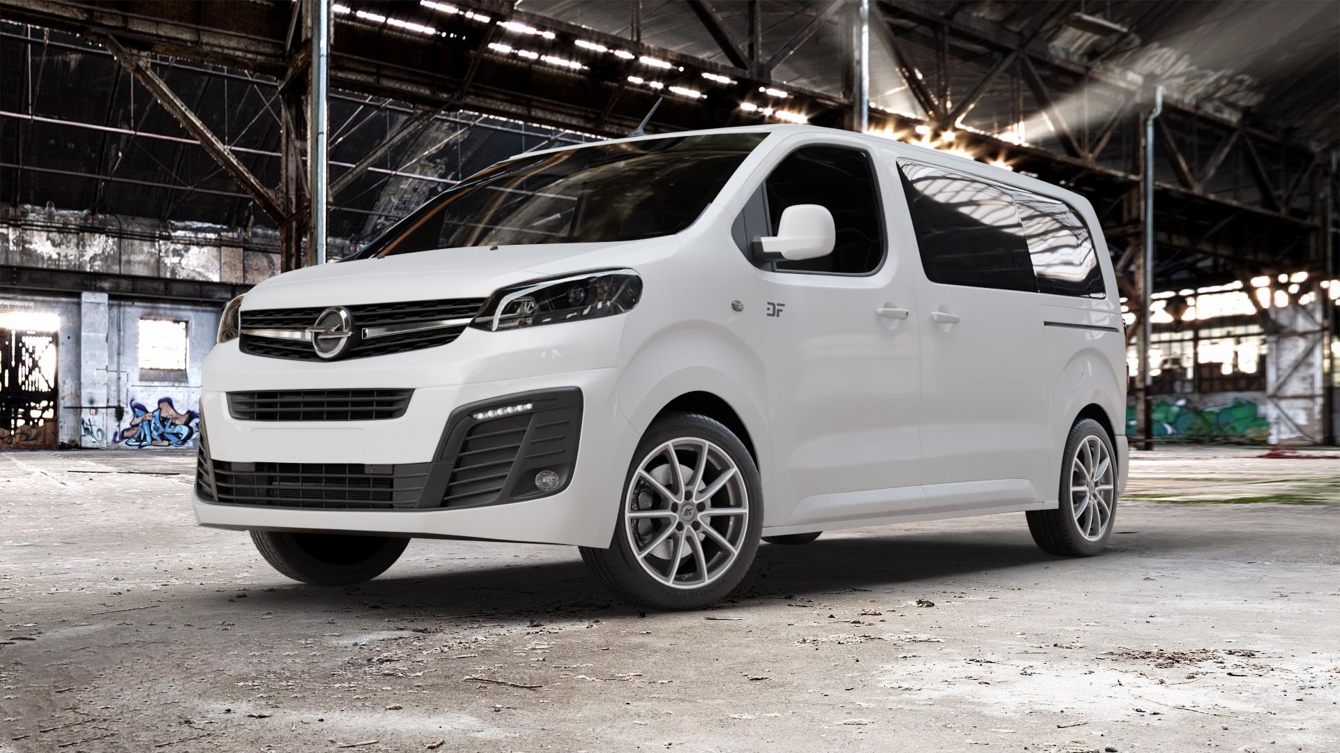 RC Design RC32 himalaya-grey front-poliert Felge mit Reifen grau silber mehrfarbig in 18Zoll Alufelge auf weissem Opel Zafira Life Typ V ⬇️ mit 15mm Tieferlegung ⬇️ Old Industrial Hall_max_5300mm_2024 Frontansicht_1