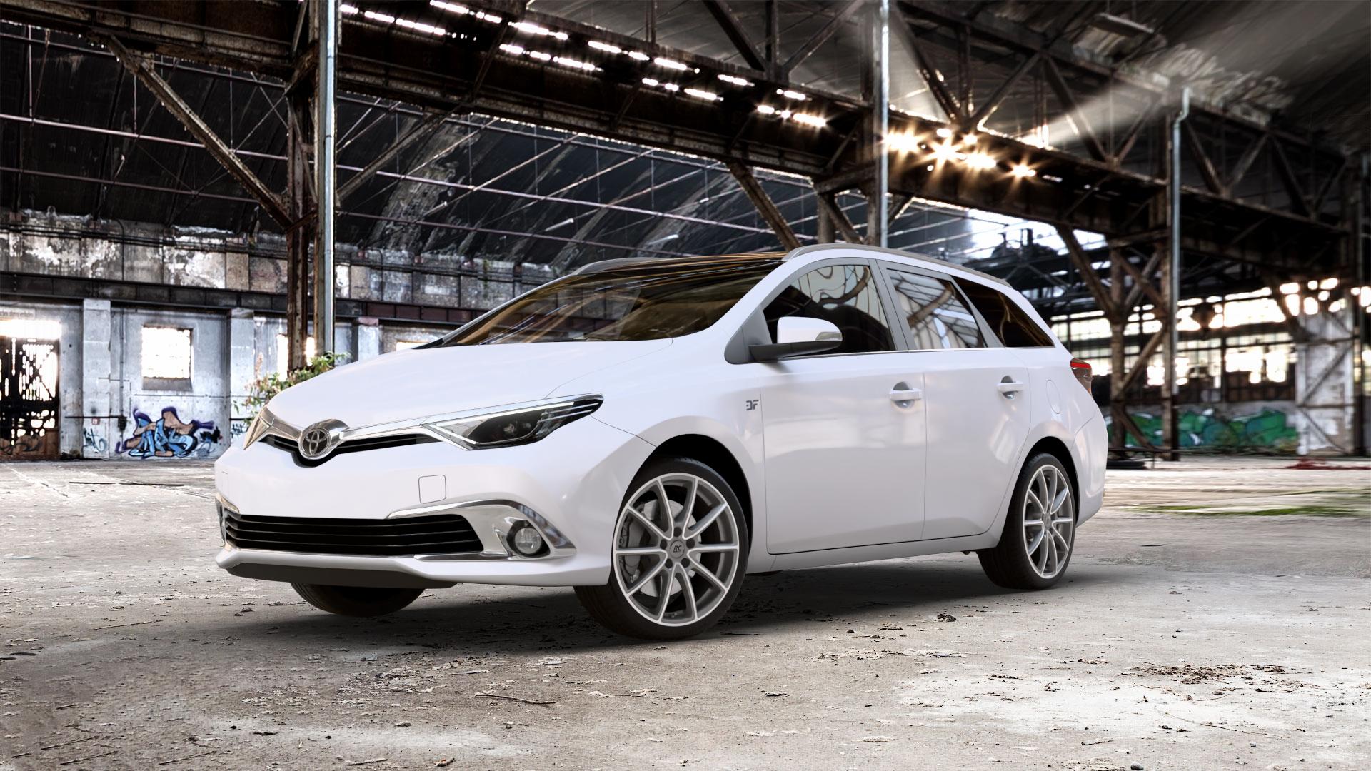 RC Design RC32 himalaya-grey front-poliert Felge mit Reifen grau silber mehrfarbig in 18Zoll Alufelge auf weissem Toyota Auris Touring Sports 1,33l Dual-VVT-i 73kW (99 PS) 1,6l 97kW (132 1,4l D-4D 66kW (90 2,0l 91kW (124 1,8l Hybrid 1,2l Turbo 85kW (116 82kW (111 ⬇️ mit 15mm Tieferlegung ⬇️ Old Industrial Hall_max_5300mm_2024 Frontansicht_1
