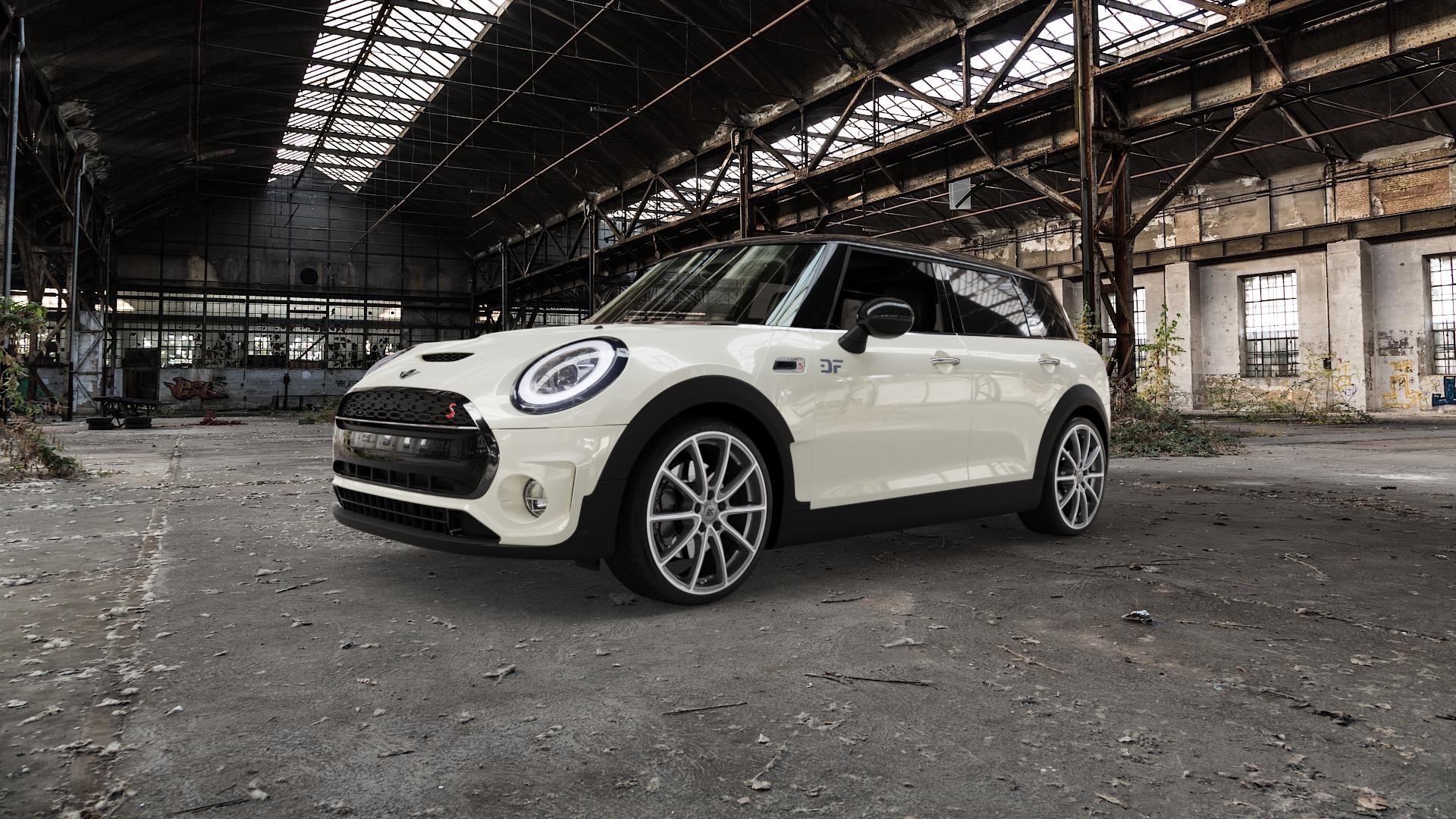 RC Design RC32 himalaya-grey front-poliert Felge mit Reifen grau silber mehrfarbig in 19Zoll Alufelge auf weissem Mini F54 Typ FMK (Clubman) Facelift ⬇️ mit 15mm Tieferlegung ⬇️ Old Industrial Hall_max5000mm_2022 Frontansicht_1