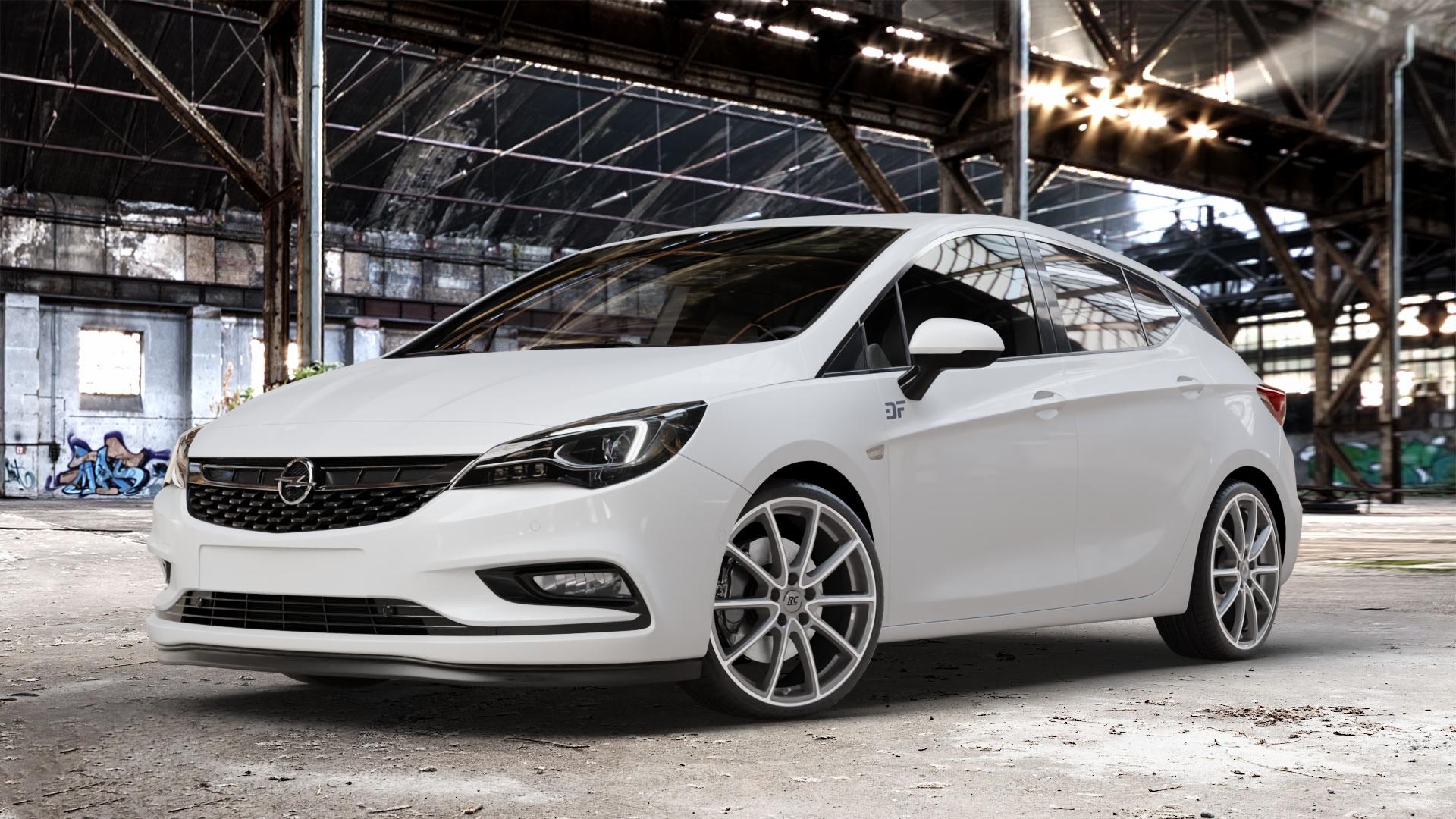 RC Design RC32 himalaya-grey front-poliert Felge mit Reifen grau silber mehrfarbig in 19Zoll Alufelge auf weissem Opel Astra K Typ B-K ⬇️ mit 15mm Tieferlegung ⬇️ Old Industrial Hall_max_4400mm_2024 Frontansicht_1