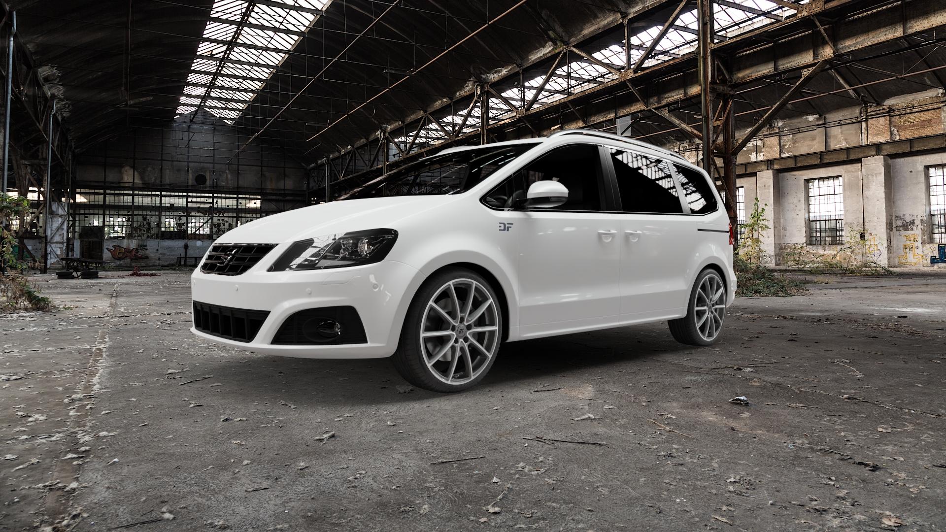 RC Design RC32 himalaya-grey front-poliert Felge mit Reifen grau silber mehrfarbig in 19Zoll Alufelge auf weissem Seat Alhambra II Typ 7N Facelift ⬇️ mit 15mm Tieferlegung ⬇️ Old Industrial Hall_max5000mm_2022 Frontansicht_1