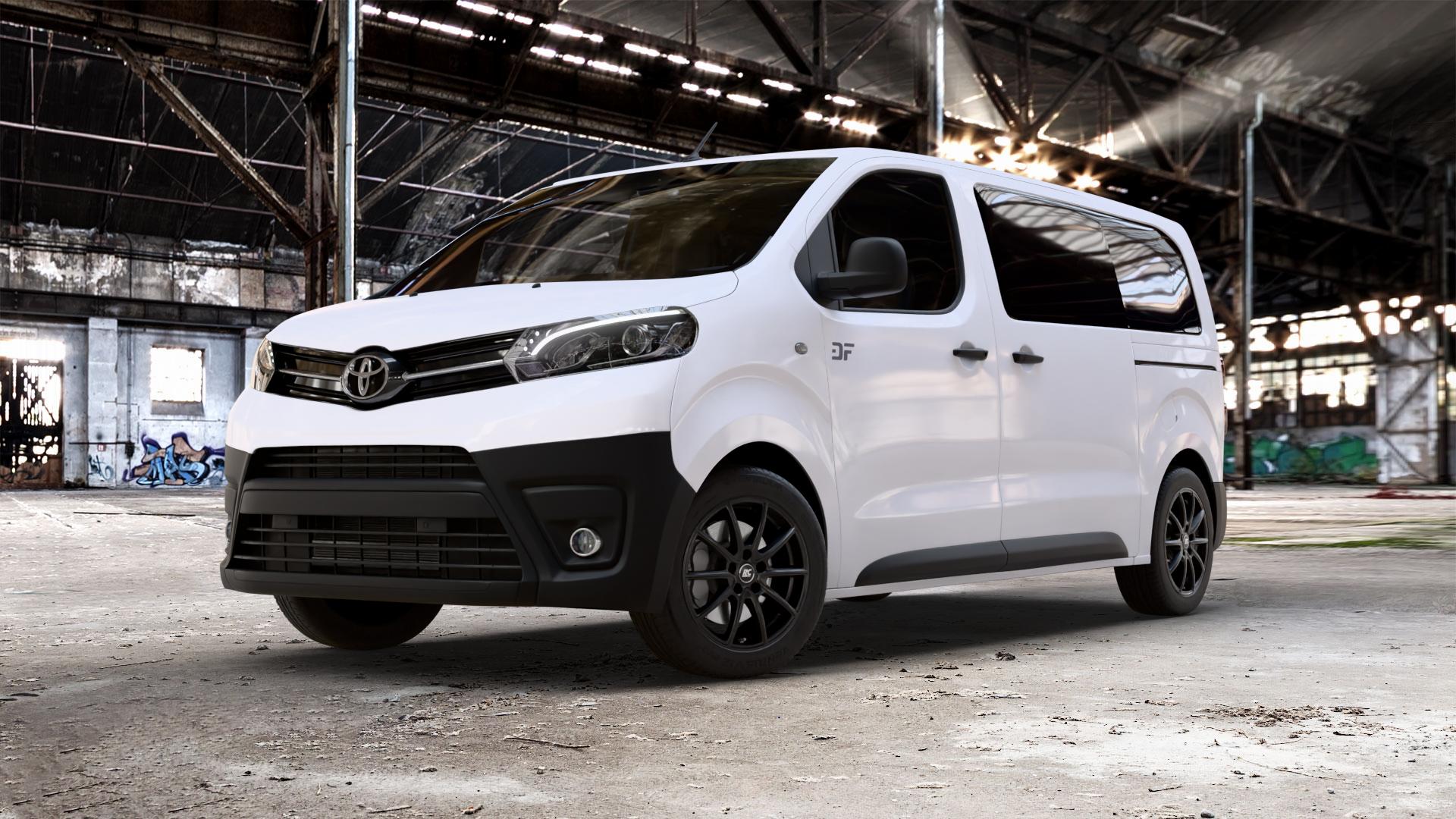 RC Design RC32 satin-black matt-lackiert Felge mit Reifen schwarz in 17Zoll Winterfelge Alufelge auf weissem Toyota Proace II Verso Typ V ⬇️ mit 15mm Tieferlegung ⬇️ Old Industrial Hall_max_5300mm_2024 Frontansicht_1