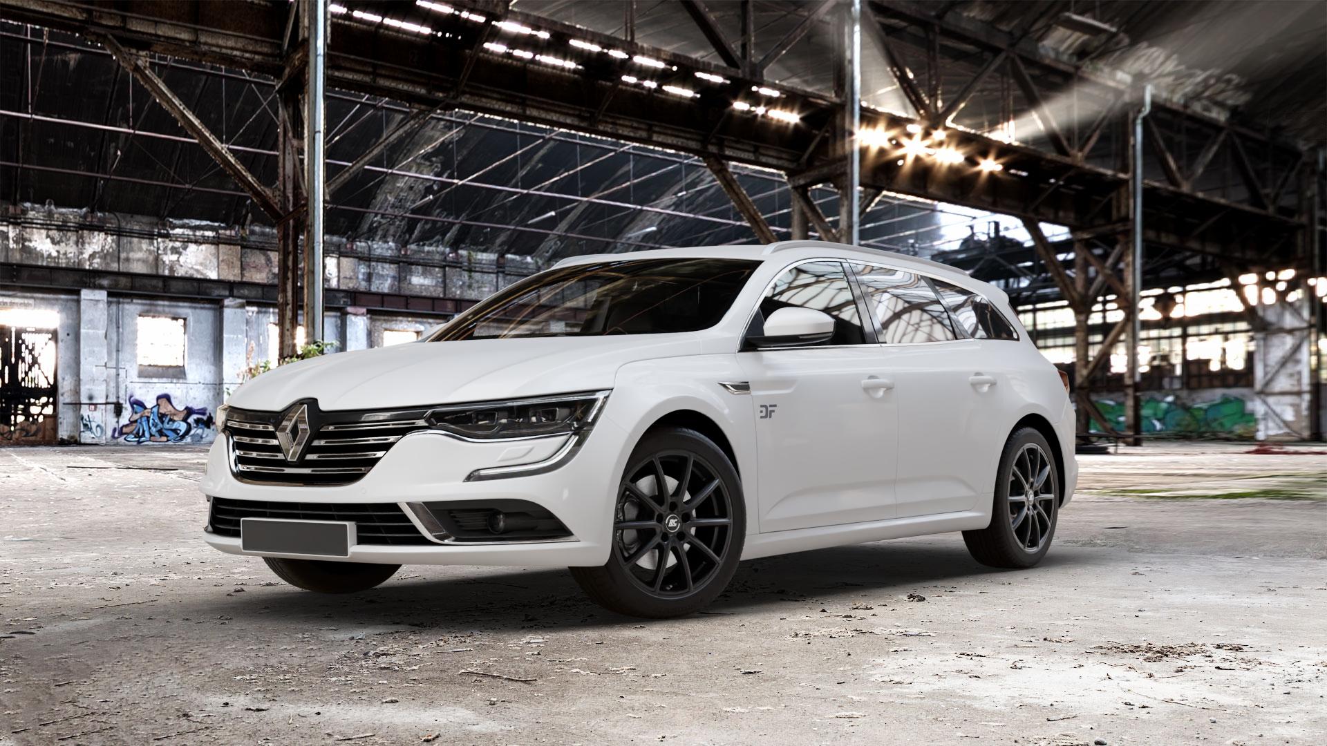 RC Design RC32 satin-black matt-lackiert Felge mit Reifen schwarz in 18Zoll Winterfelge Alufelge auf weissem Renault Talisman Grandtour Typ RFD ⬇️ mit 15mm Tieferlegung ⬇️ Old Industrial Hall_max_5300mm_2024 Frontansicht_1