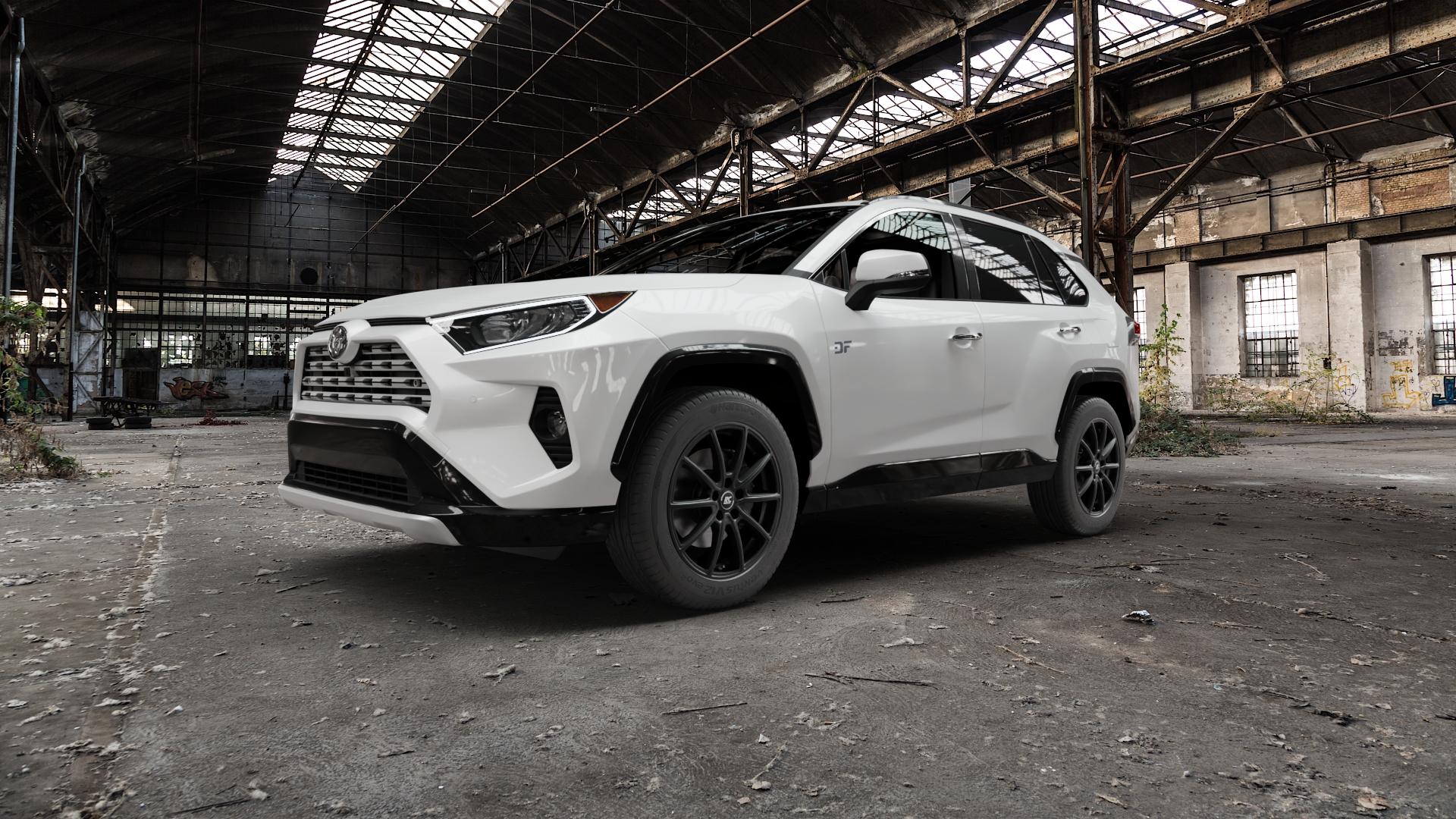 RC Design RC32 satin-black matt-lackiert Felge mit Reifen schwarz in 18Zoll Winterfelge Alufelge auf weissem Toyota RAV 4 V Typ XA5(EU,M) ⬇️ mit 15mm Tieferlegung ⬇️ Old Industrial Hall_max5000mm_2022 Frontansicht_1