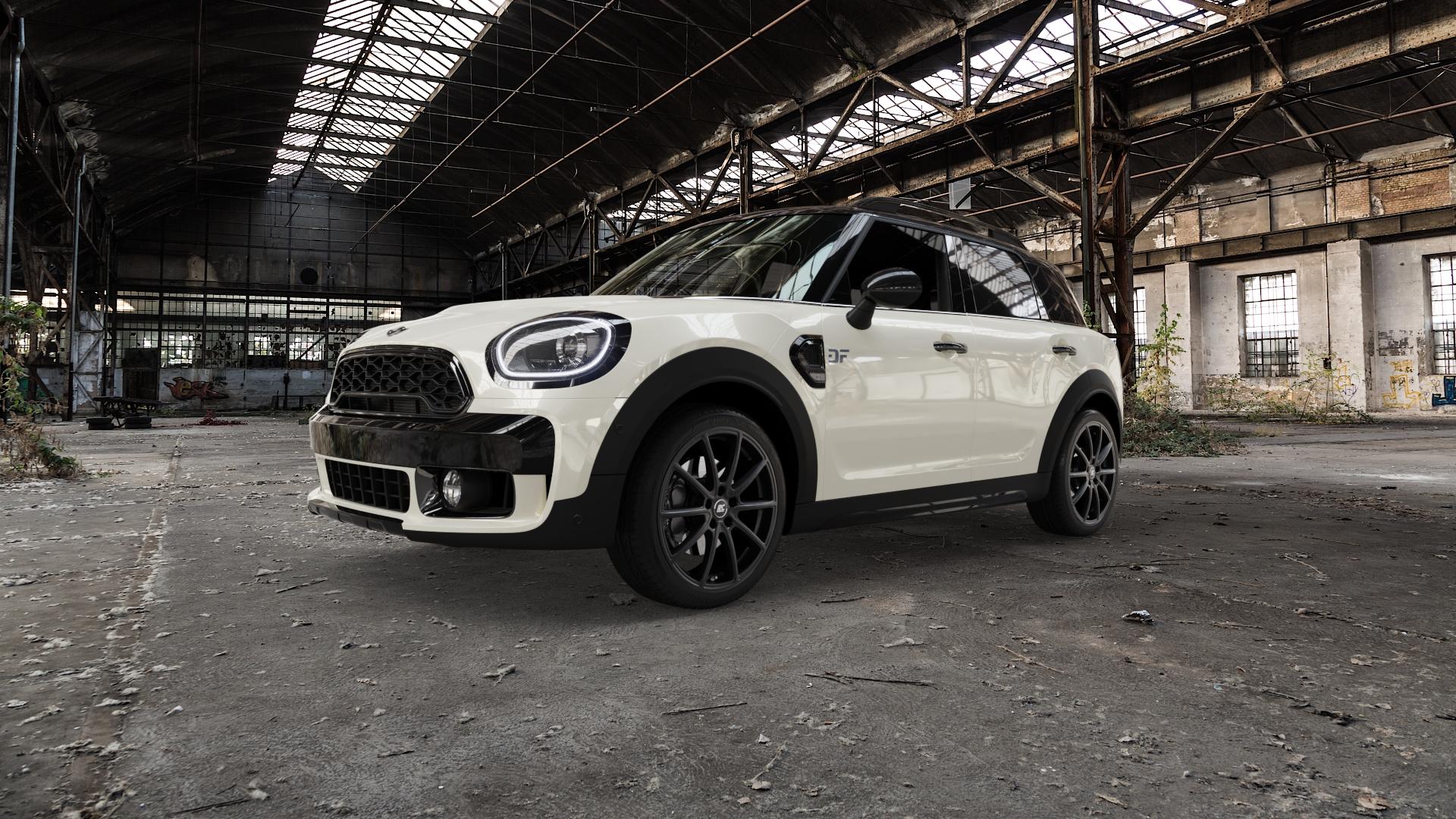 RC Design RC32 satin-black matt-lackiert Felge mit Reifen schwarz in 19Zoll Winterfelge Alufelge auf weissem Mini F60 Typ FMX (Countryman) ⬇️ mit 15mm Tieferlegung ⬇️ Old Industrial Hall_max5000mm_2022 Frontansicht_1