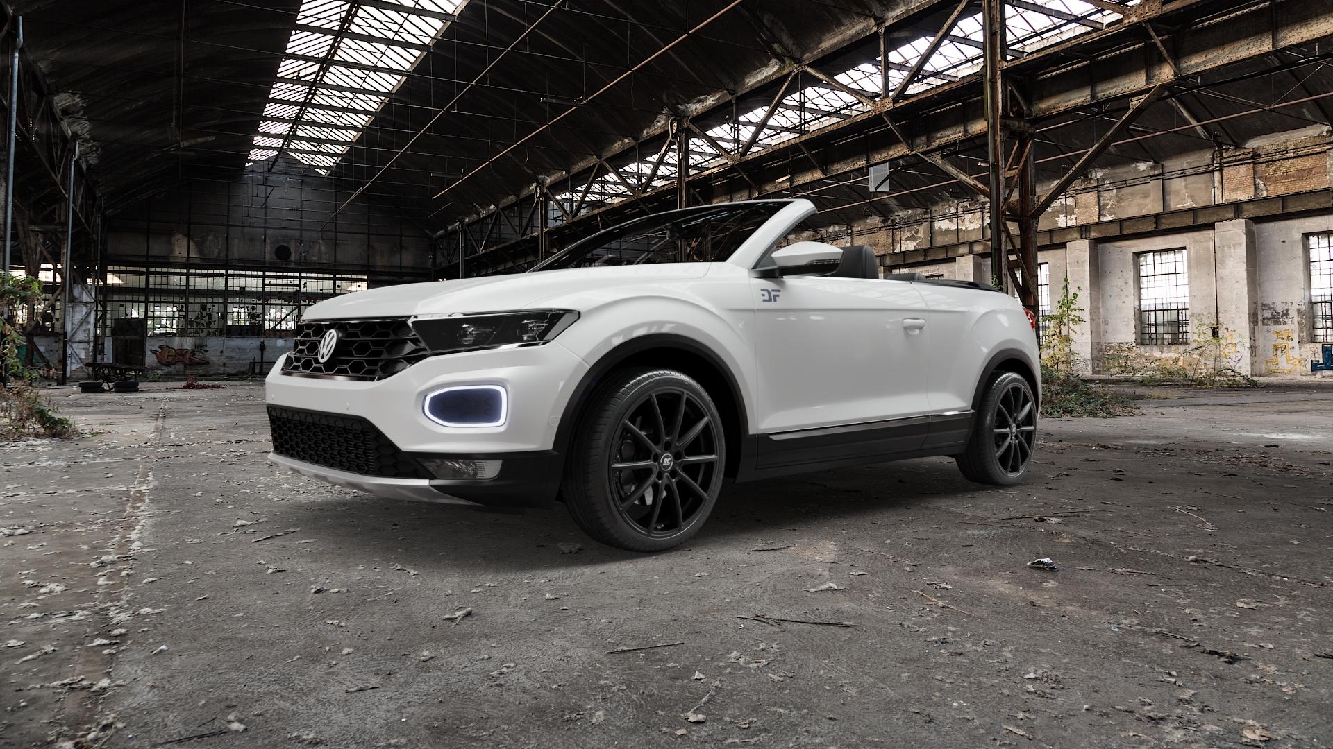 RC Design RC32 satin-black matt-lackiert Felge mit Reifen schwarz in 19Zoll Winterfelge Alufelge auf weissem Volkswagen (VW) T-Roc Cabrio ⬇️ mit 15mm Tieferlegung ⬇️ Old Industrial Hall_max5000mm_2022 Frontansicht_1