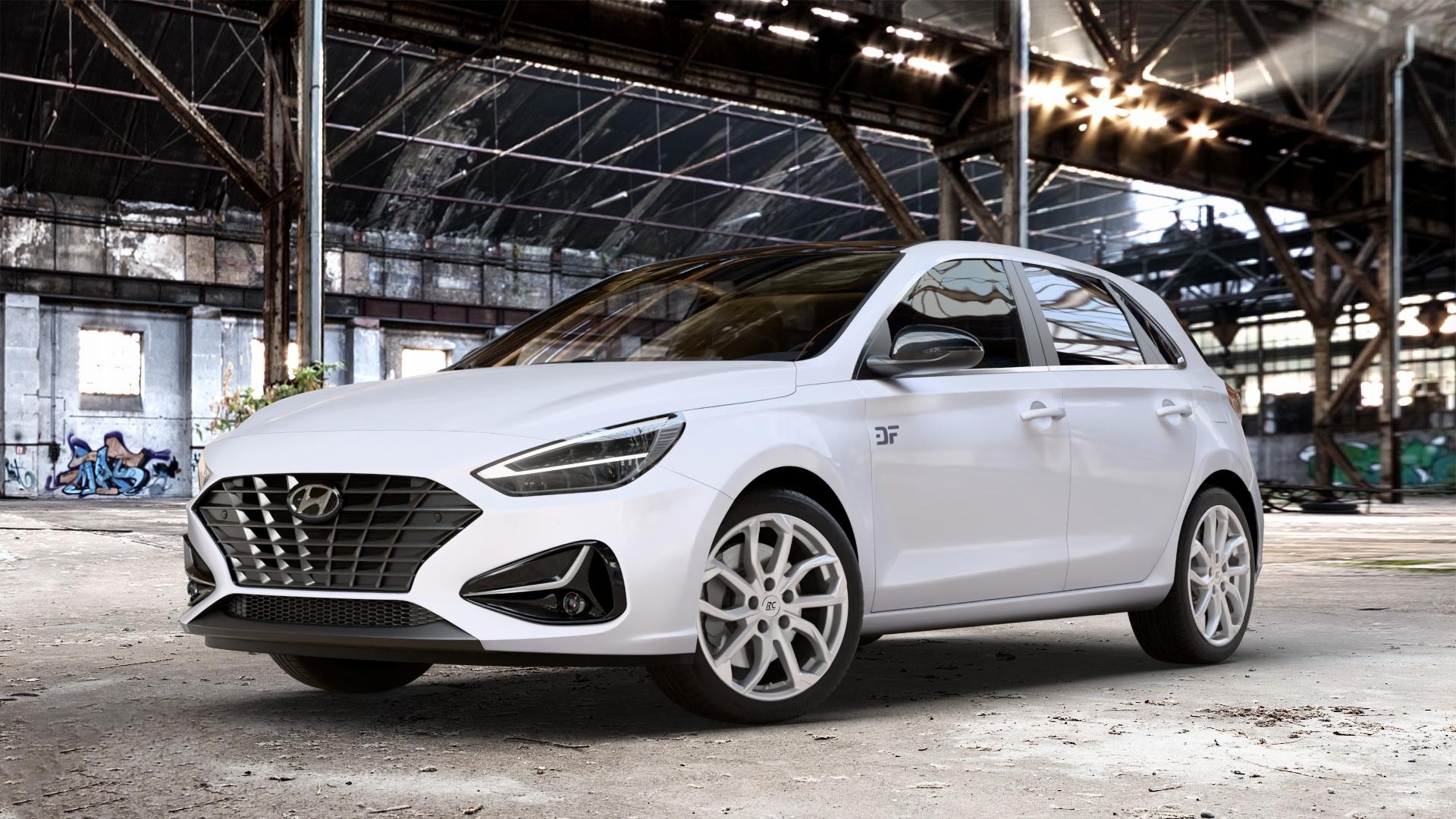 RC Design RC34 kristallsilber lackiert Felge mit Reifen in 17Zoll Winterfelge Alufelge auf weissem Hyundai i30 Typ PDE Facelift 1,0l T-GDI 88kW Mild-Hybrid (120 PS) 1,5l 117kW (159 81kW (110 1,6l CRDi 85kW (116 100kW (136 II ⬇️ mit 15mm Tieferlegung ⬇️ Old Industrial Hall_max_4400mm_2024 Frontansicht_1