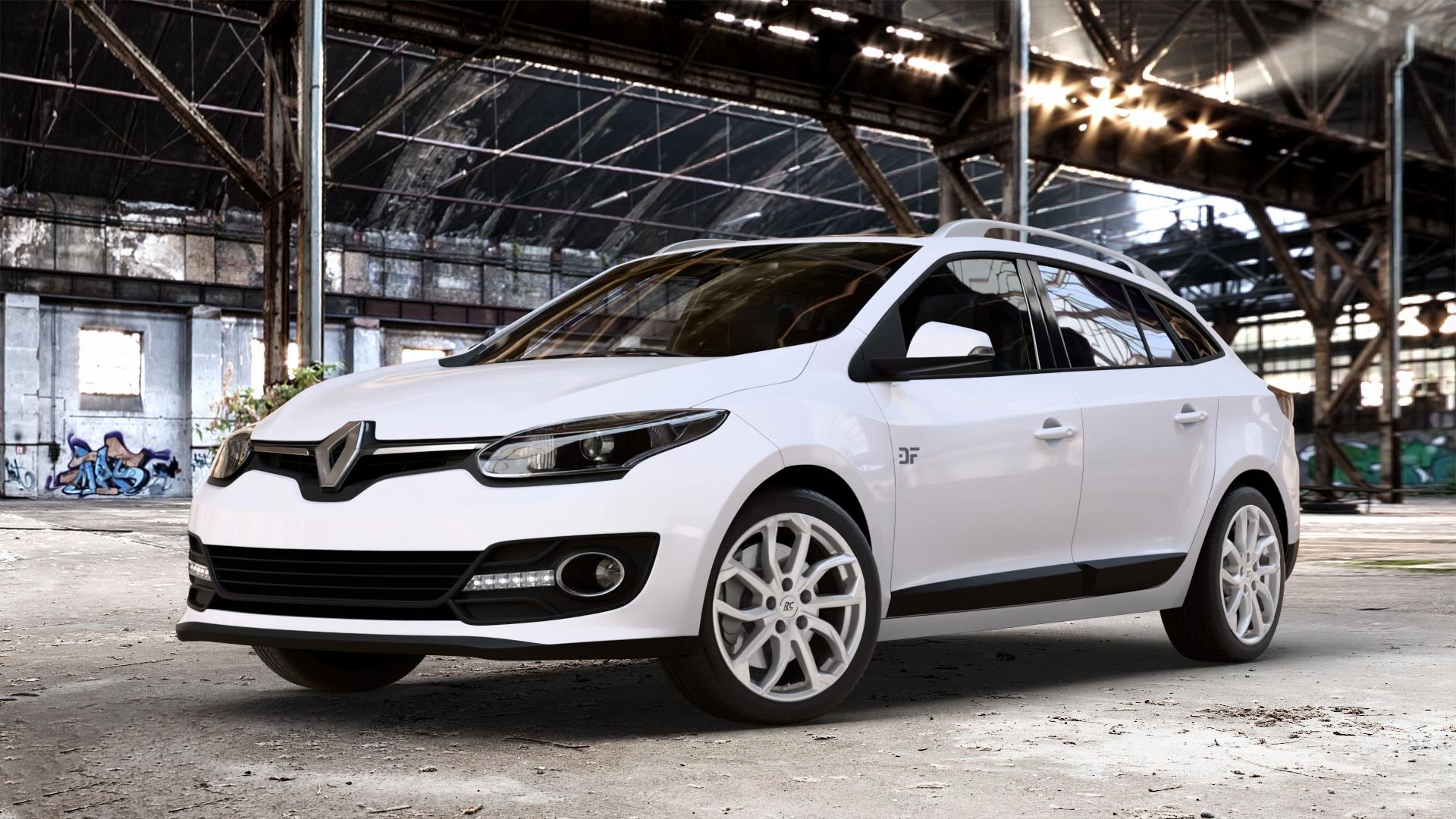 RC Design RC34 kristallsilber lackiert Felge mit Reifen in 17Zoll Winterfelge Alufelge auf weissem Renault Megane III Grandtour Typ Z ⬇️ mit 15mm Tieferlegung ⬇️ Old Industrial Hall_max_4400mm_2024 Frontansicht_1