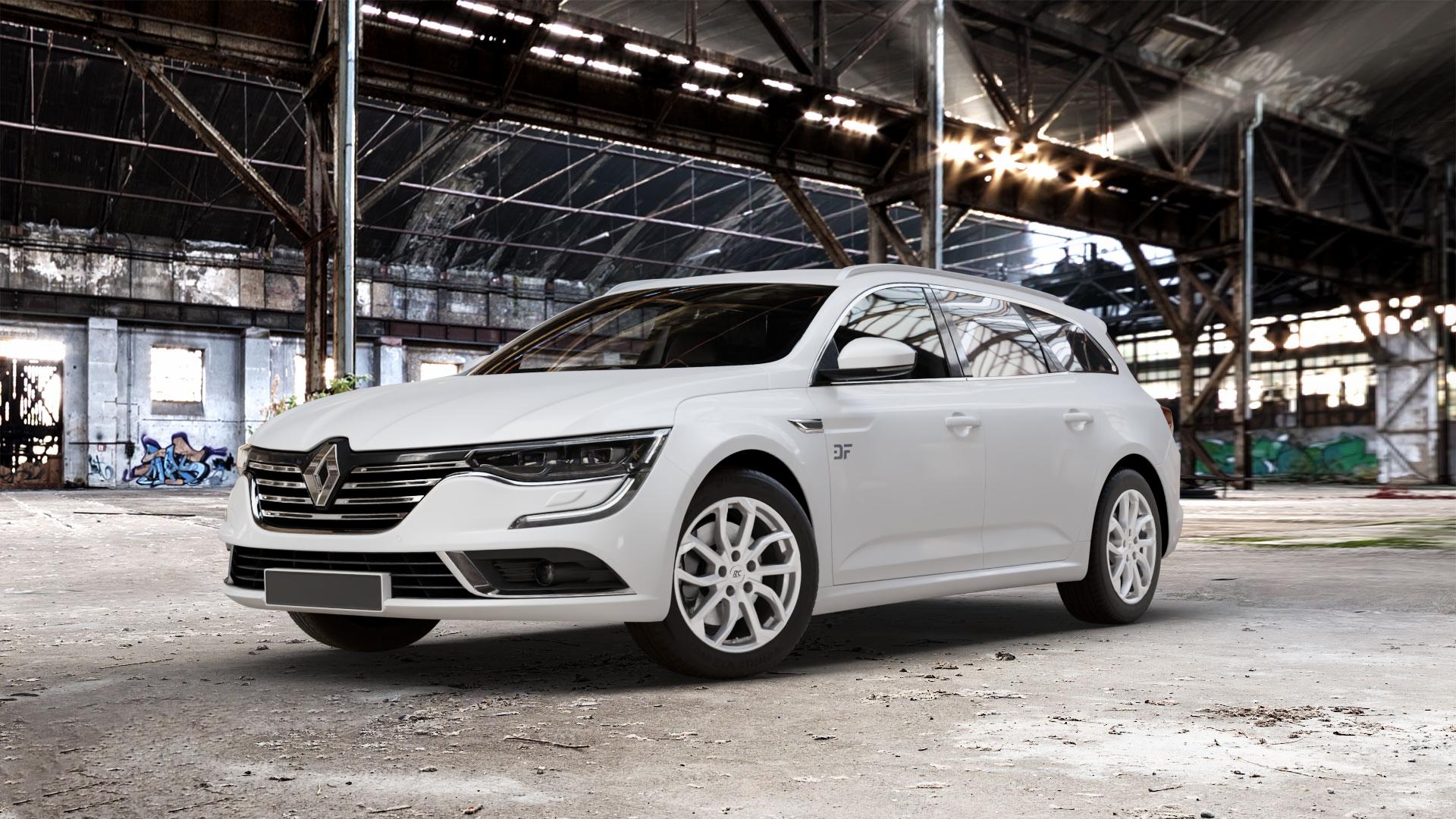 RC Design RC34 kristallsilber lackiert Felge mit Reifen in 17Zoll Winterfelge Alufelge auf weissem Renault Talisman Grandtour Typ RFD ⬇️ mit 15mm Tieferlegung ⬇️ Old Industrial Hall_max_5300mm_2024 Frontansicht_1