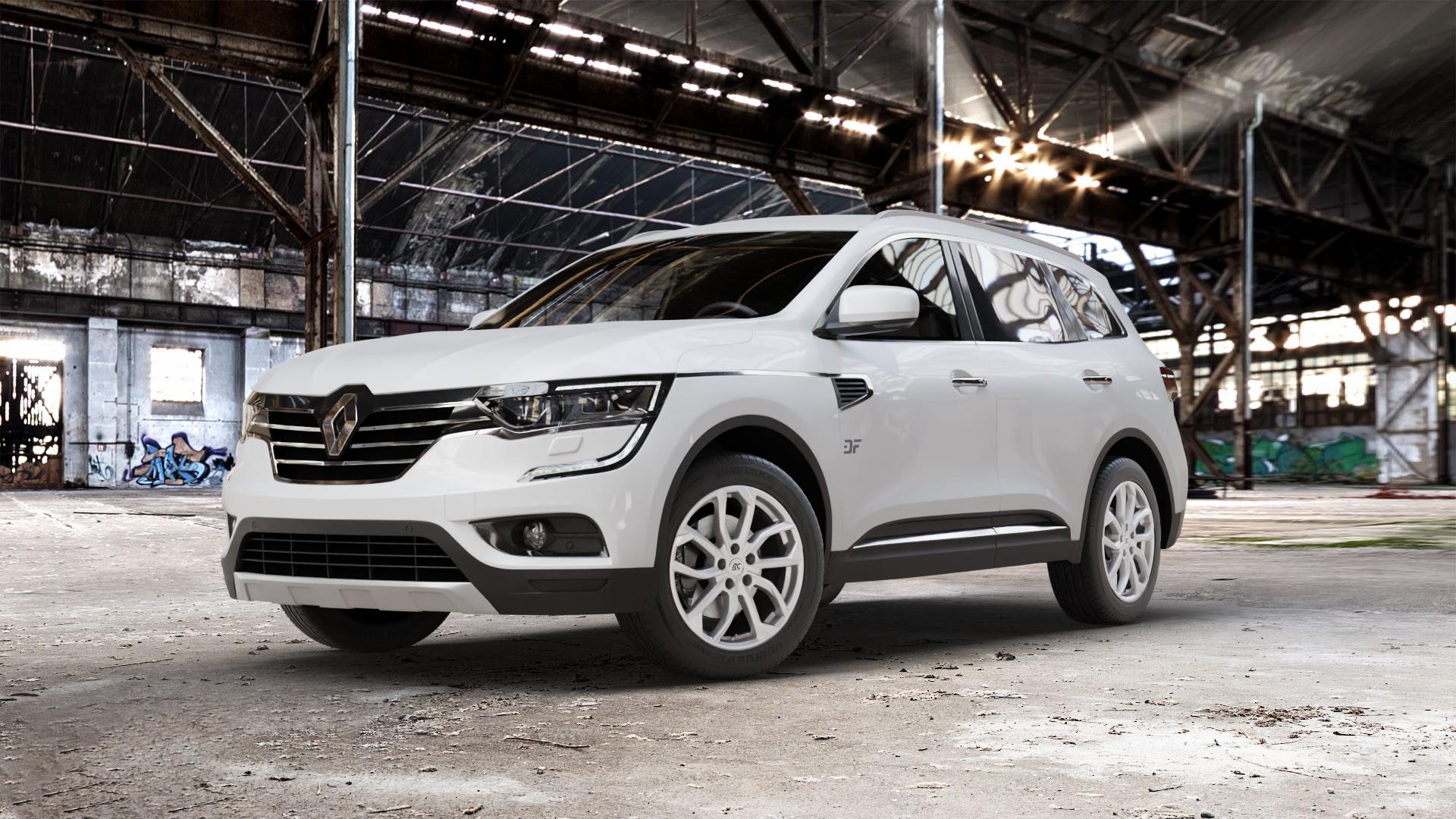 RC Design RC34 kristallsilber lackiert Felge mit Reifen in 18Zoll Winterfelge Alufelge auf weissem Renault Koleos II Typ RZG ⬇️ mit 15mm Tieferlegung ⬇️ Old Industrial Hall_max_5300mm_2024 Frontansicht_1