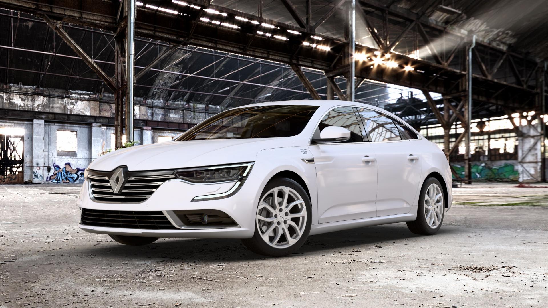 RC Design RC34 kristallsilber lackiert Felge mit Reifen in 18Zoll Winterfelge Alufelge auf weissem Renault Talisman Typ RFD ⬇️ mit 15mm Tieferlegung ⬇️ Old Industrial Hall_max_5300mm_2024 Frontansicht_1