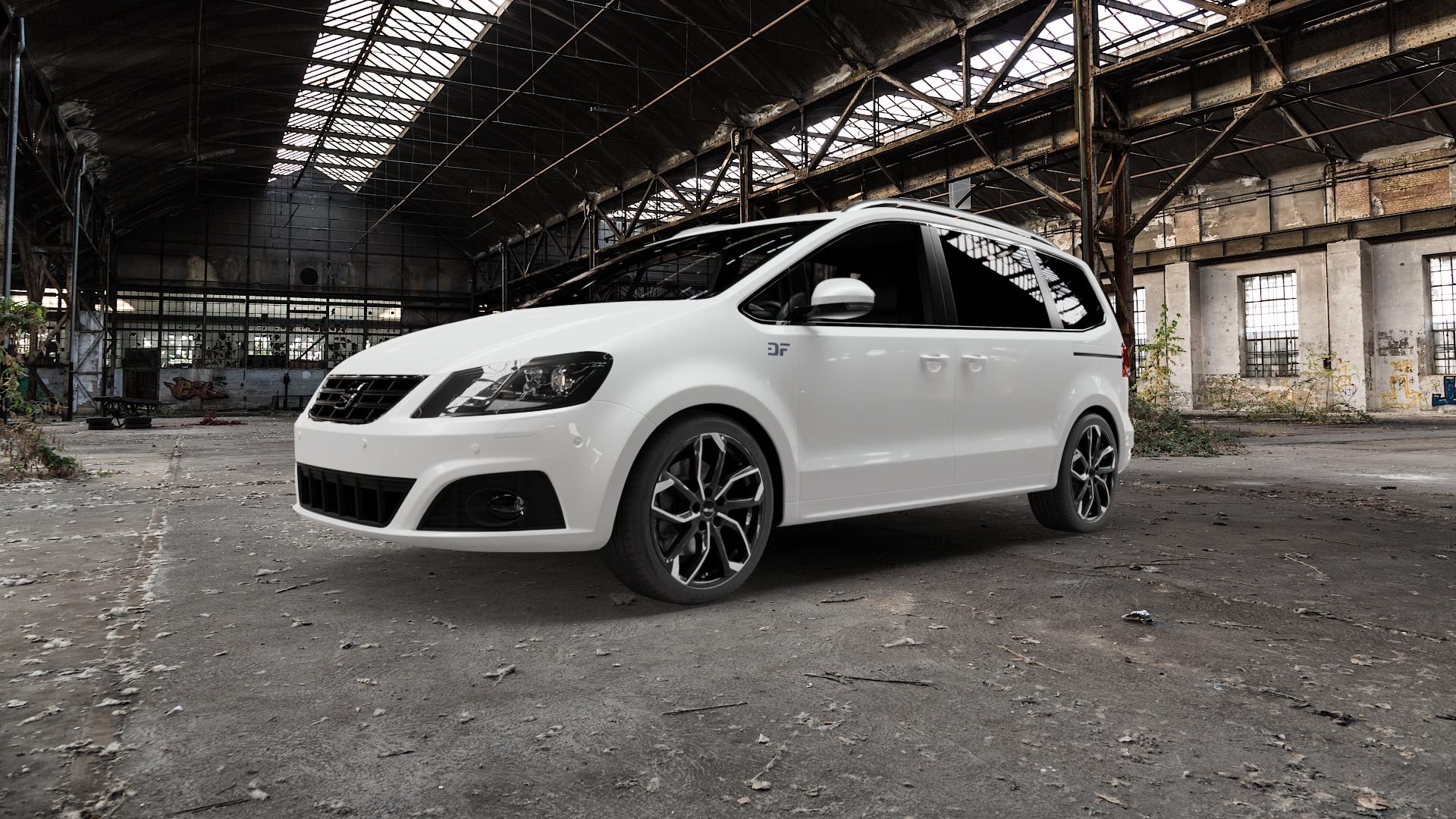 RC Design RC34 schwarz front-poliert Felge mit Reifen silber mehrfarbig in 18Zoll Alufelge auf weissem Seat Alhambra II Typ 7N Facelift ⬇️ mit 15mm Tieferlegung ⬇️ Old Industrial Hall_max5000mm_2022 Frontansicht_1