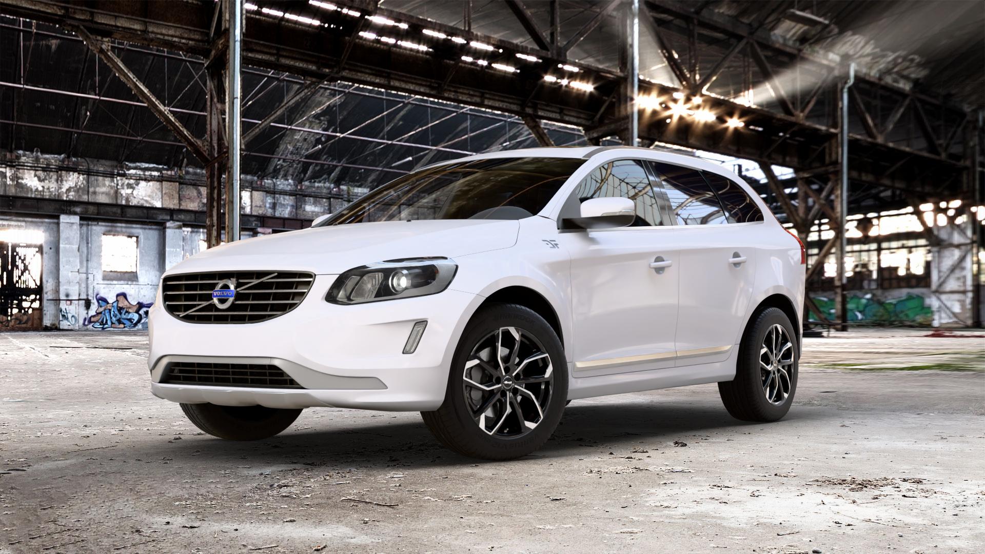 RC Design RC34 schwarz front-poliert Felge mit Reifen silber mehrfarbig in 18Zoll Alufelge auf weissem Volvo XC60 Typ D Facelift ⬇️ mit 15mm Tieferlegung ⬇️ Old Industrial Hall_max_5300mm_2024 Frontansicht_1
