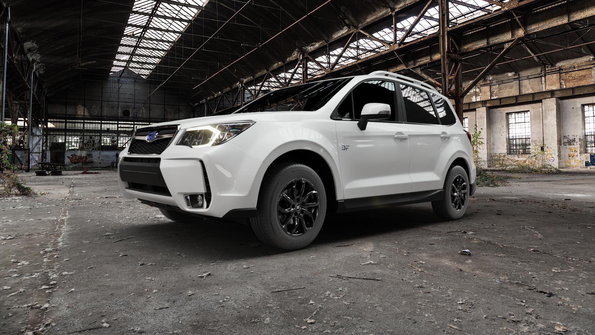 RC Design RC34 schwarz lackiert Felge mit Reifen in 16Zoll Winterfelge Alufelge auf weissem Subaru Forester IV Typ SJ ⬇️ mit 15mm Tieferlegung ⬇️ Old Industrial Hall_max5000mm_2022 Frontansicht_1