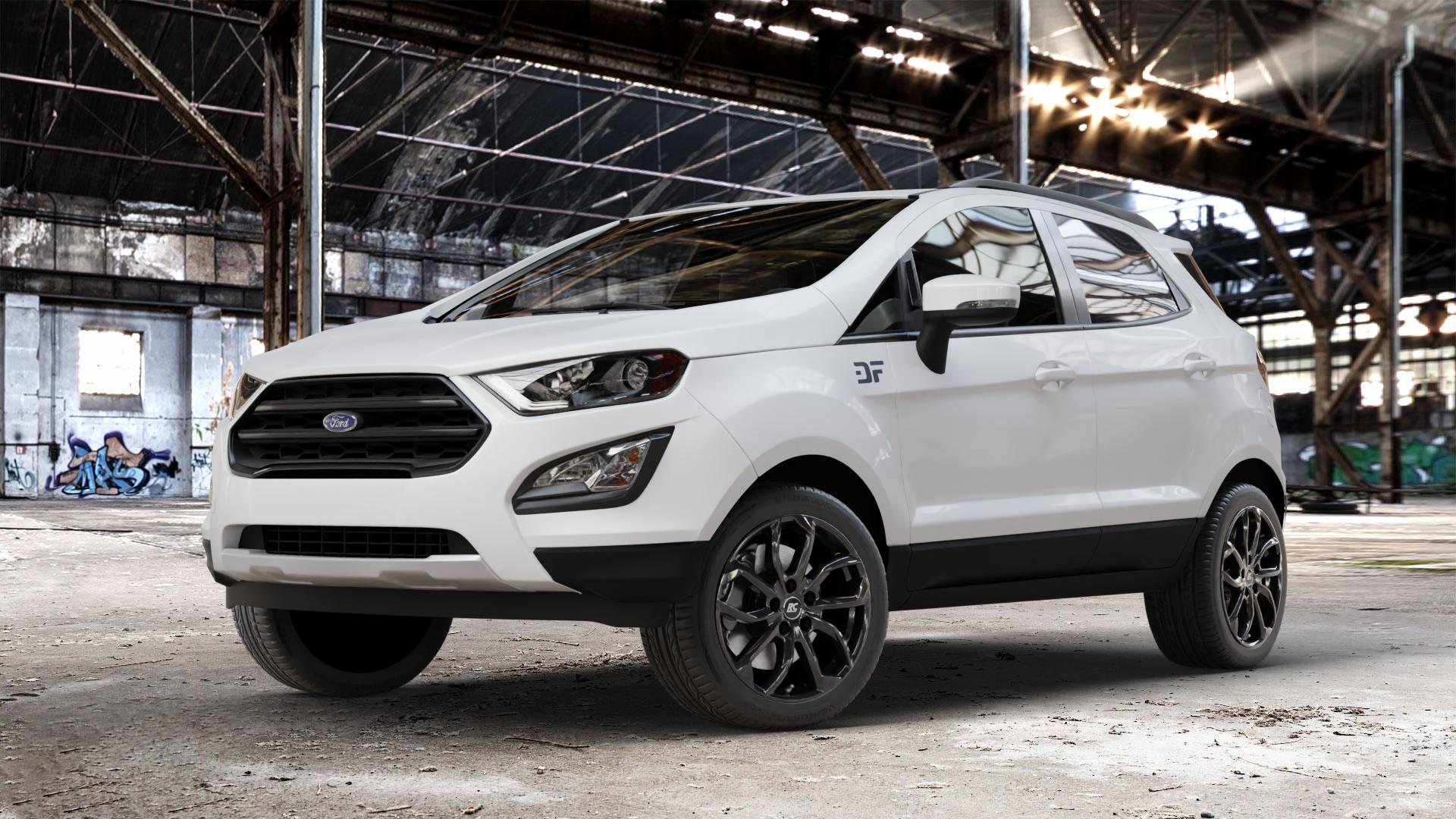 RC Design RC34 schwarz lackiert Felge mit Reifen in 17Zoll Winterfelge Alufelge auf weissem Ford EcoSport Typ JK8 Facelift ⬇️ mit 15mm Tieferlegung ⬇️ Old Industrial Hall_max_4400mm_2024 Frontansicht_1