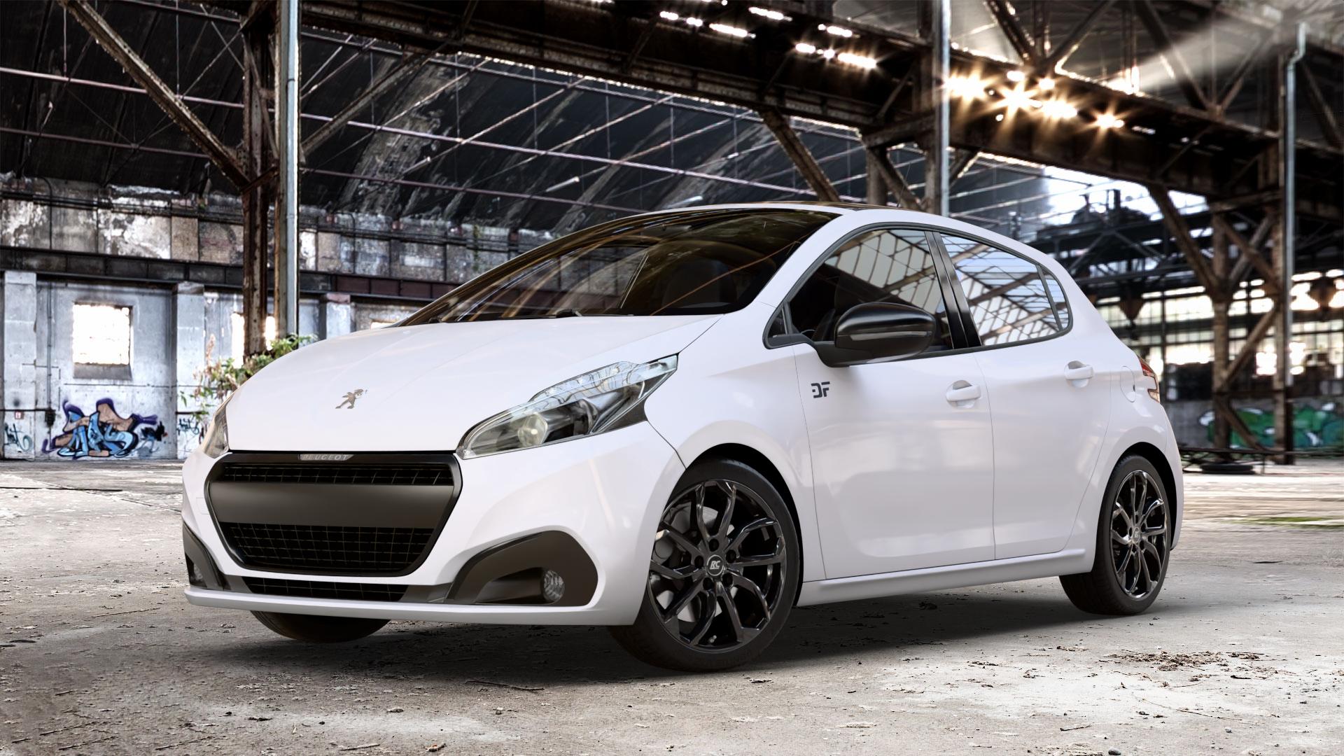 RC Design RC34 schwarz lackiert Felge mit Reifen in 17Zoll Winterfelge Alufelge auf weissem Peugeot 208 Typ C Facelift ⬇️ mit 15mm Tieferlegung ⬇️ Old Industrial Hall_max_4400mm_2024 Frontansicht_1