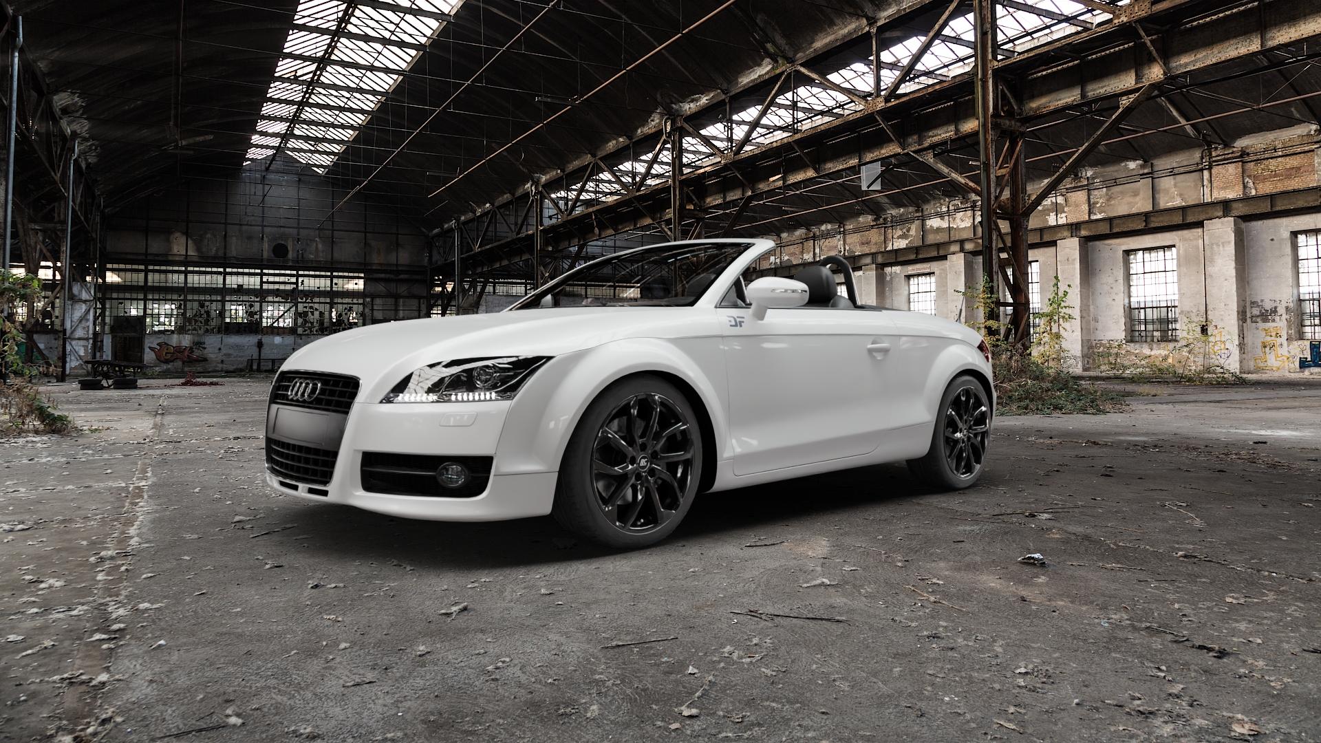 RC Design RC34 schwarz lackiert Felge mit Reifen in 18Zoll Winterfelge Alufelge auf weissem Audi TT II Typ 8J (Roadster) ⬇️ mit 15mm Tieferlegung ⬇️ Old Industrial Hall_max5000mm_2022 Frontansicht_1