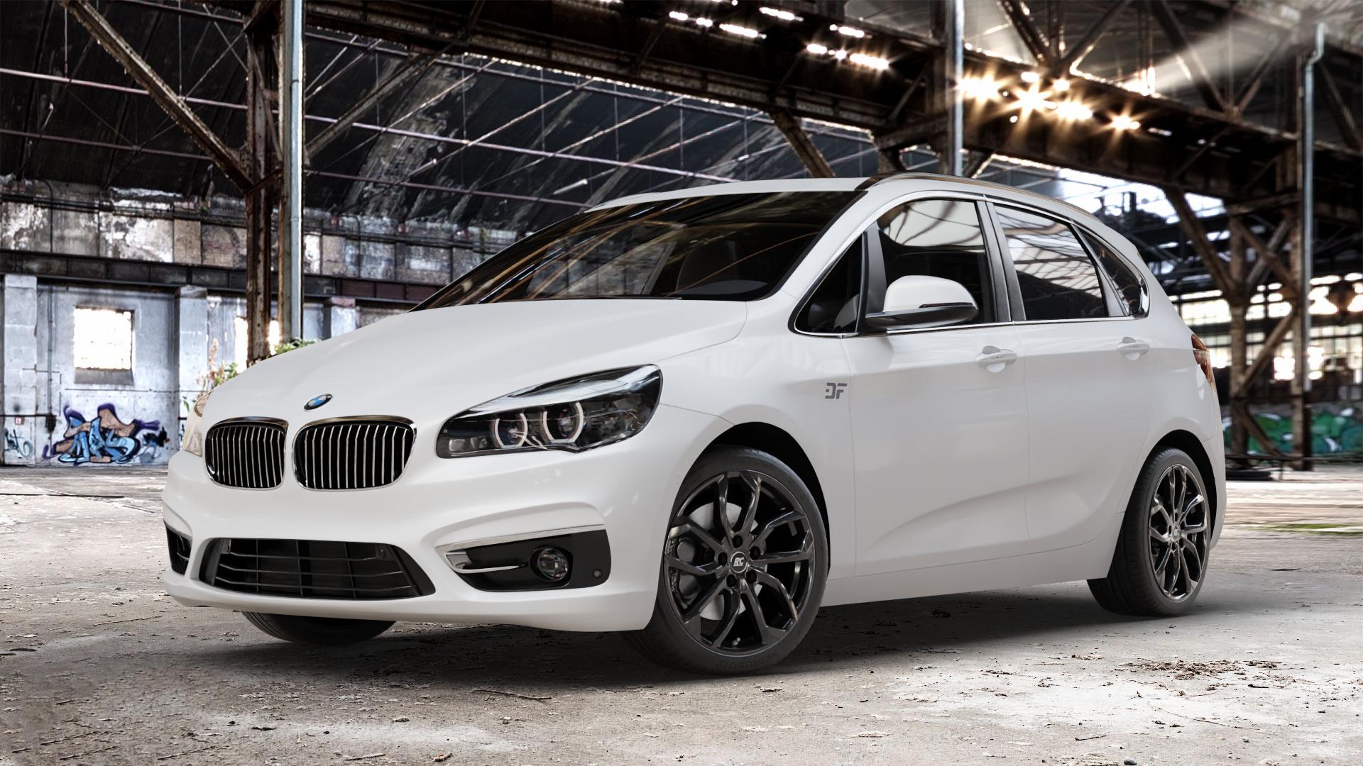 RC Design RC34 schwarz lackiert Felge mit Reifen in 18Zoll Winterfelge Alufelge auf weissem BMW 2er F45 Active Tourer (UKL-L) (F2AT) Facelift ⬇️ mit 15mm Tieferlegung ⬇️ Old Industrial Hall_max_4400mm_2024 Frontansicht_1
