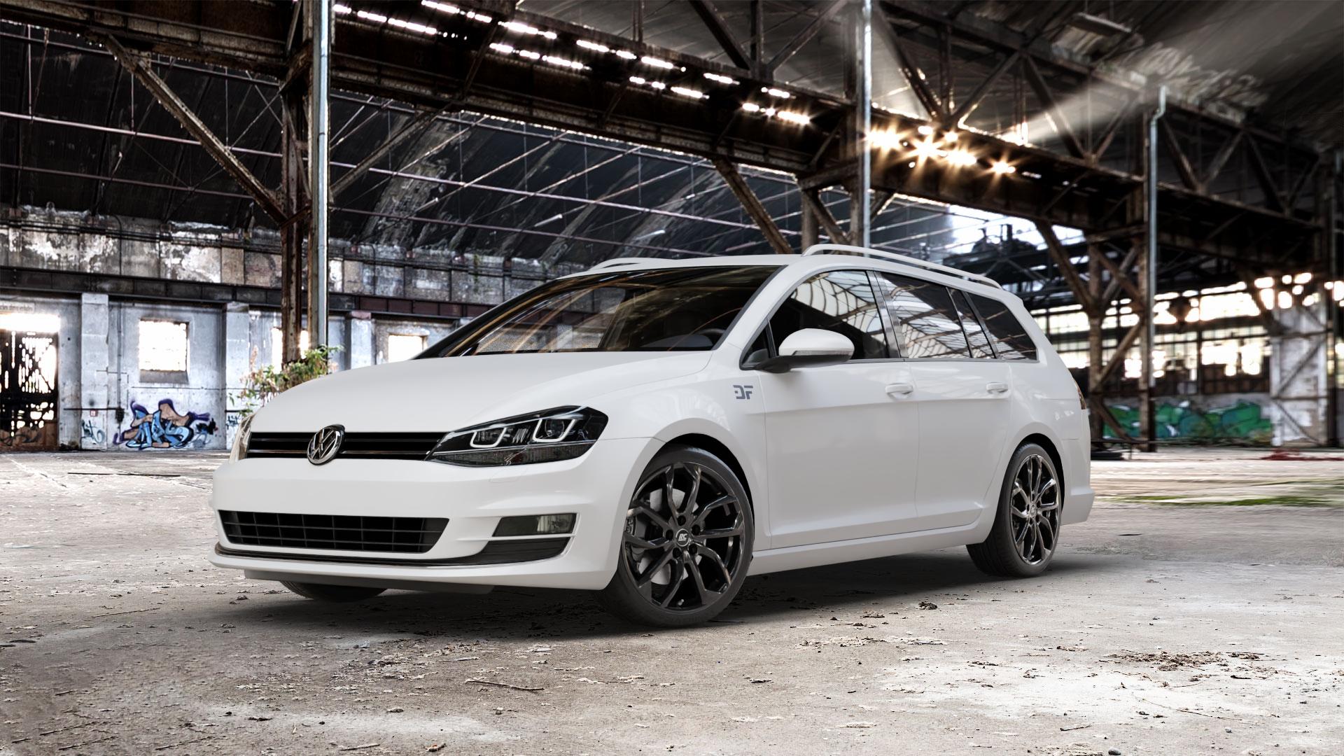 RC Design RC34 schwarz lackiert Felge mit Reifen in 18Zoll Winterfelge Alufelge auf weissem Volkswagen (VW) Golf 7 Variant ⬇️ mit 15mm Tieferlegung ⬇️ Old Industrial Hall_max_5300mm_2024 Frontansicht_1