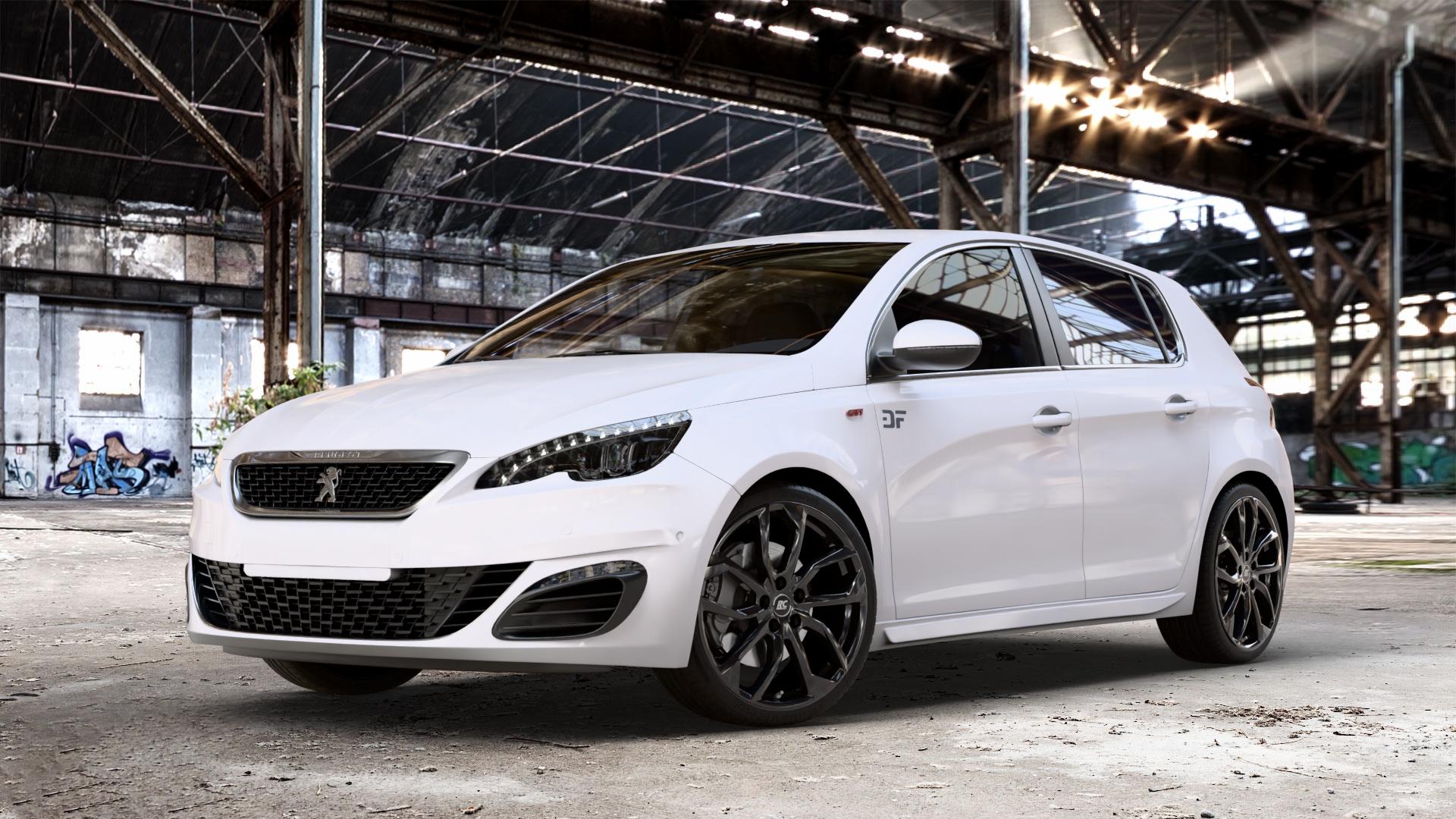 RC Design RC34 schwarz lackiert Felge mit Reifen in 19Zoll Winterfelge Alufelge auf weissem Peugeot 308 II Typ L Facelift ⬇️ mit 15mm Tieferlegung ⬇️ Old Industrial Hall_max_4400mm_2024 Frontansicht_1
