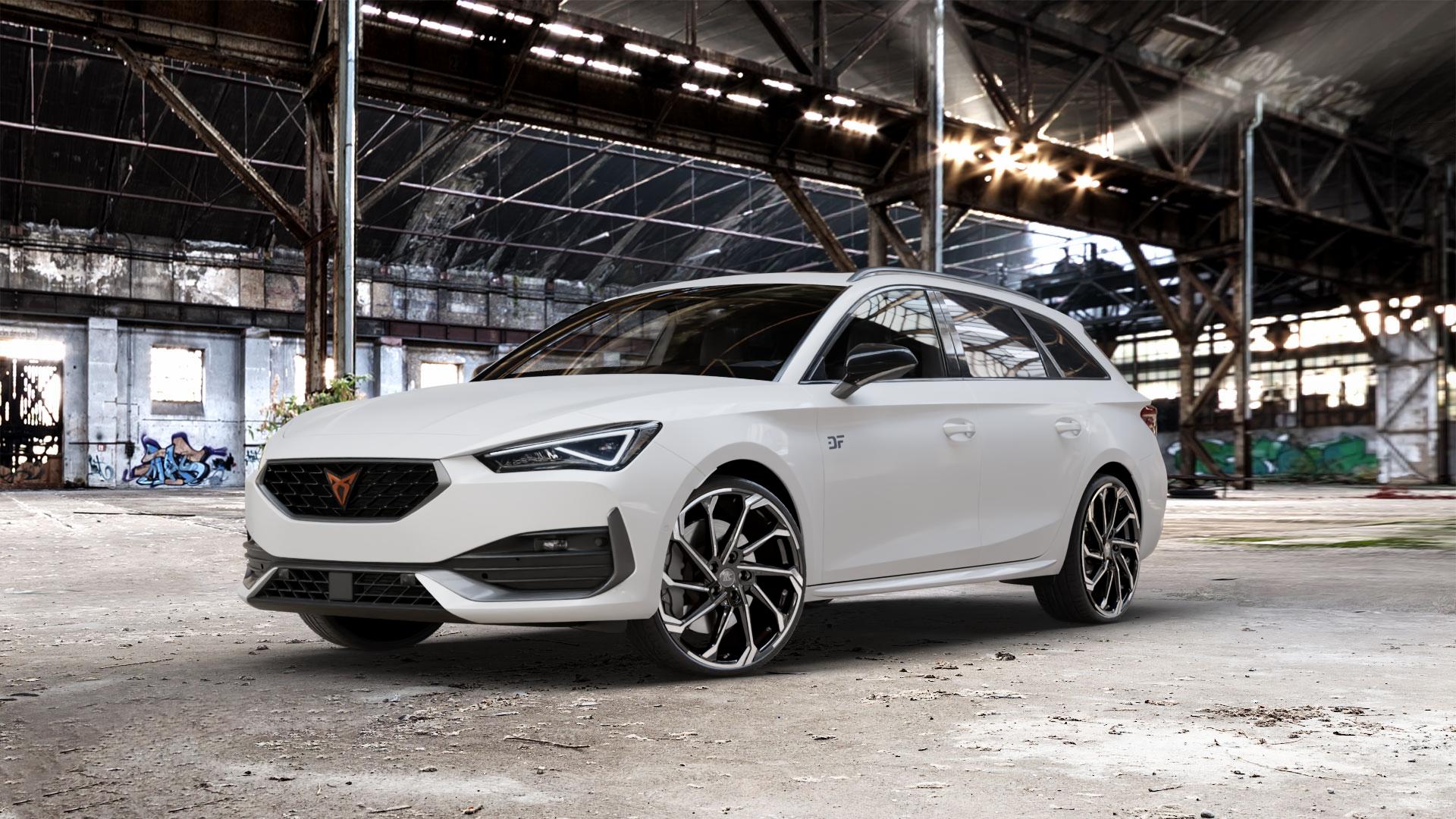 RC Design RC36 schwarz front-poliert Felge mit Reifen in 20Zoll Winterfelge Alufelge auf weissem Cupra Leon Typ KL ST ⬇️ mit 15mm Tieferlegung ⬇️ Old Industrial Hall_max_5300mm_2024 Frontansicht_1