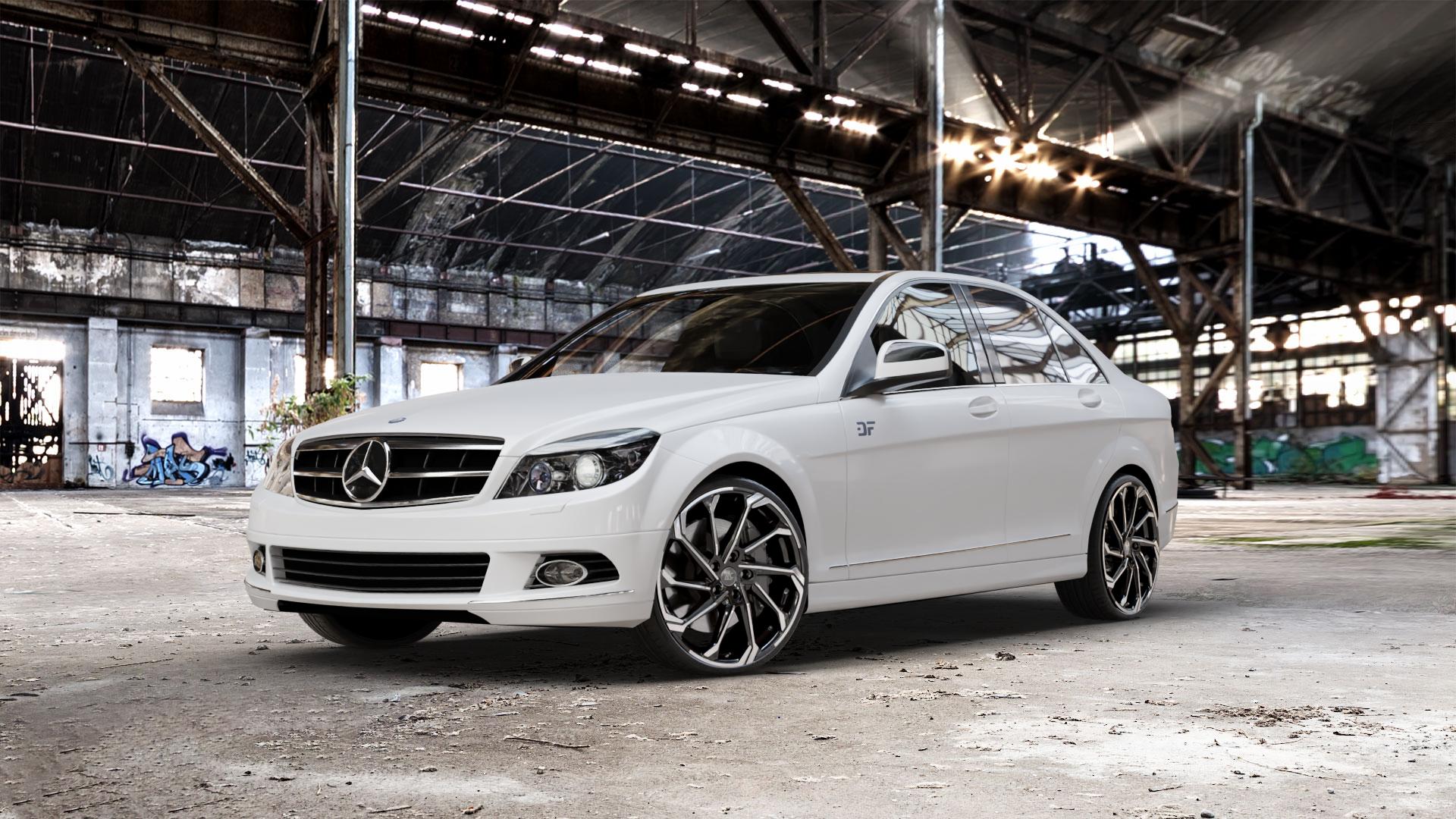 RC Design RC36 schwarz front-poliert Felge mit Reifen in 20Zoll Winterfelge Alufelge auf weissem Mercedes C-Klasse Typ W204 Limousine ⬇️ mit 15mm Tieferlegung ⬇️ Old Industrial Hall_max_5300mm_2024 Frontansicht_1