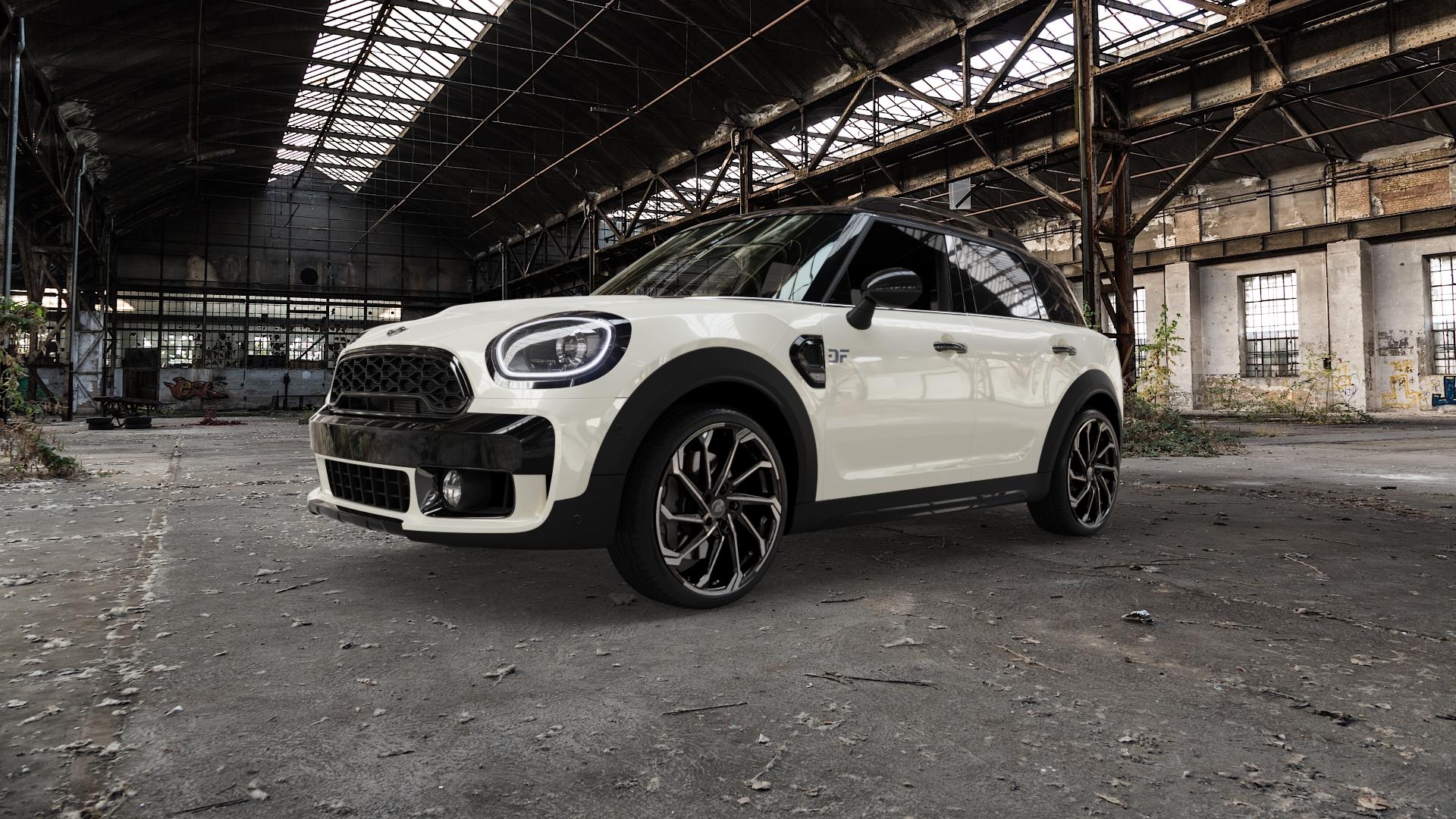 RC Design RC36 schwarz front-poliert Felge mit Reifen in 20Zoll Winterfelge Alufelge auf weissem Mini F60 Typ FMX (Countryman) ⬇️ mit 15mm Tieferlegung ⬇️ Old Industrial Hall_max5000mm_2022 Frontansicht_1