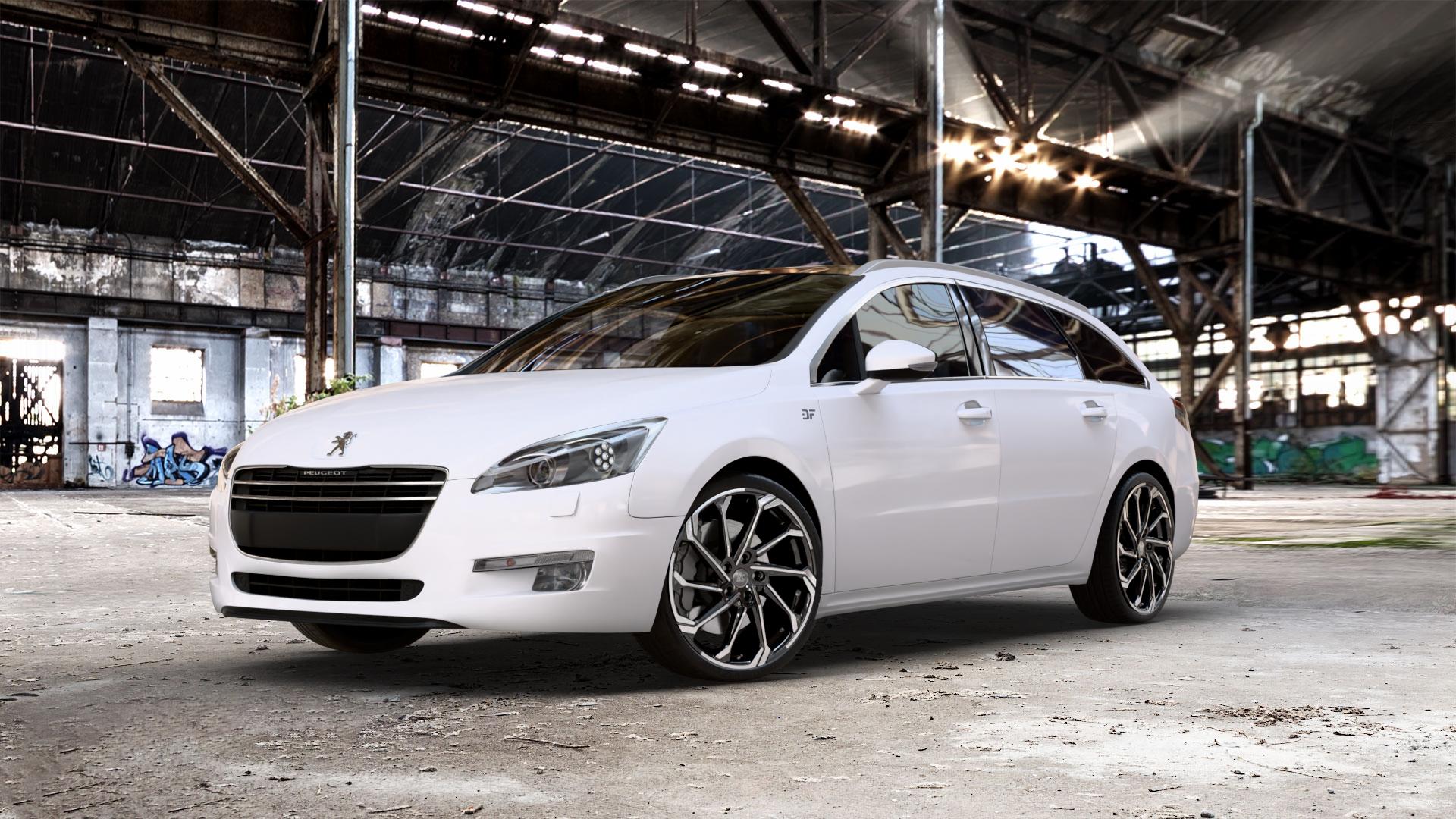 RC Design RC36 schwarz front-poliert Felge mit Reifen in 20Zoll Winterfelge Alufelge auf weissem Peugeot 508 Typ 8 SW ⬇️ mit 15mm Tieferlegung ⬇️ Old Industrial Hall_max_5300mm_2024 Frontansicht_1