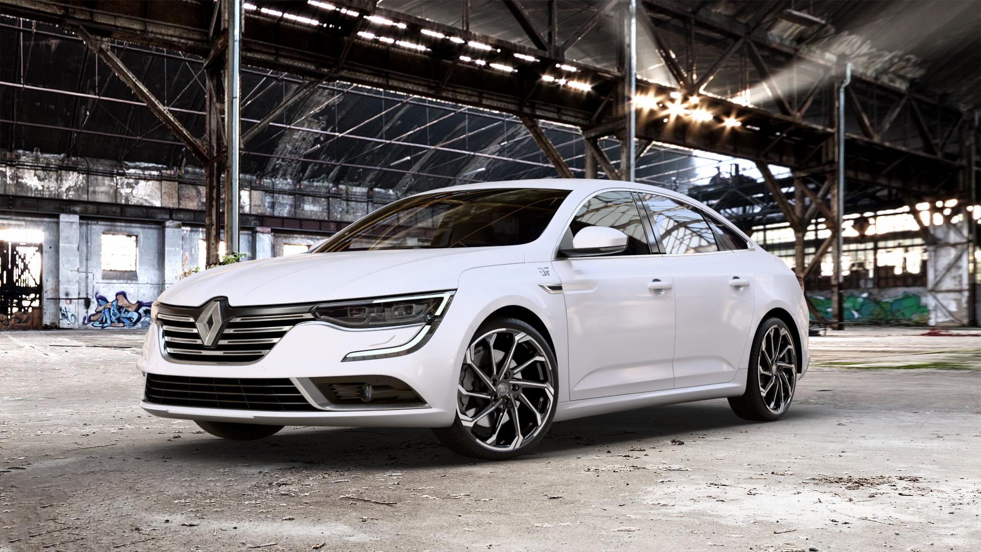 RC Design RC36 schwarz front-poliert Felge mit Reifen in 20Zoll Winterfelge Alufelge auf weissem Renault Talisman Typ RFD ⬇️ mit 15mm Tieferlegung ⬇️ Old Industrial Hall_max_5300mm_2024 Frontansicht_1