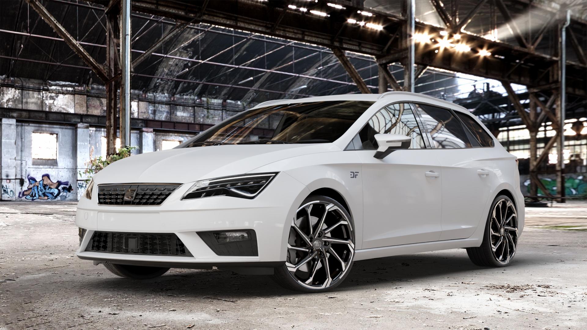 RC Design RC36 schwarz front-poliert Felge mit Reifen in 20Zoll Winterfelge Alufelge auf weissem Seat Leon Typ 5F ST Facelift ⬇️ mit 15mm Tieferlegung ⬇️ Old Industrial Hall_max_4400mm_2024 Frontansicht_1