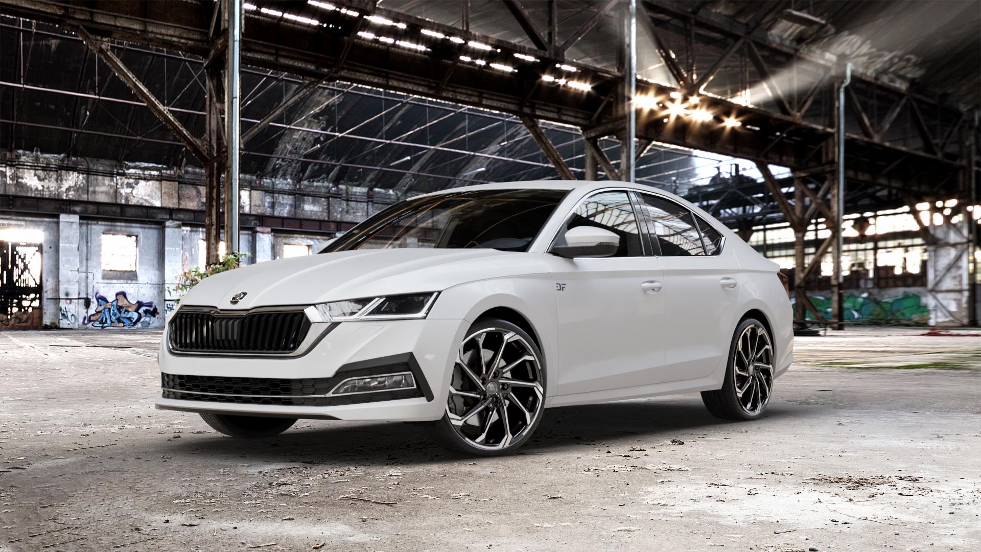 RC Design RC36 schwarz front-poliert Felge mit Reifen in 20Zoll Winterfelge Alufelge auf weissem Skoda Octavia IV Limousine Typ NX 1,5l TSI 110kW (150 PS) 2,0l TDI 85kW (116 1,0l 81kW (110 Mild-Hybrid 1,4l Hybrid CNG 96kW (131 4x4 ⬇️ mit 15mm Tieferlegung ⬇️ Old Industrial Hall_max_5300mm_2024 Frontansicht_1