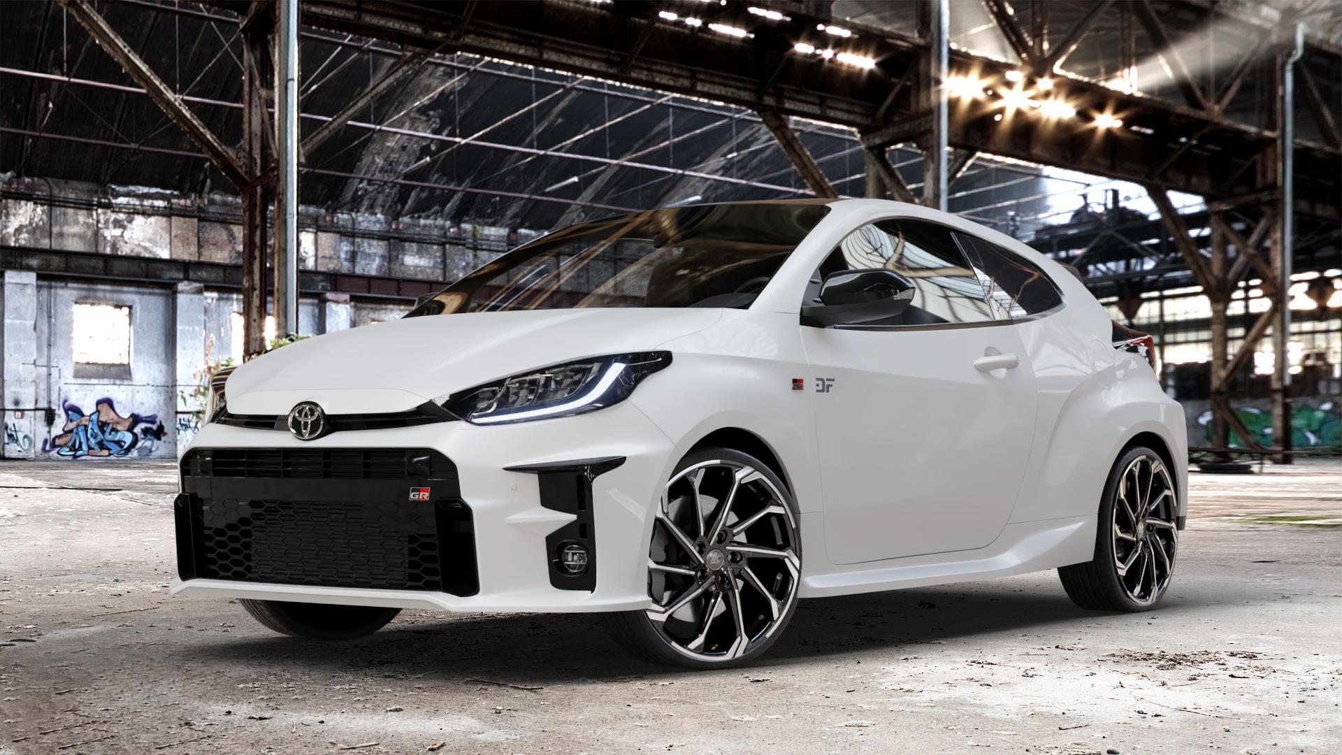 RC Design RC36 schwarz front-poliert Felge mit Reifen in 20Zoll Winterfelge Alufelge auf weissem Toyota Yaris IV Typ XPA1F(EU,M) l kW (0 PS) GR XPA1G(EU,M) ⬇️ mit 15mm Tieferlegung ⬇️ Old Industrial Hall_max_4400mm_2024 Frontansicht_1
