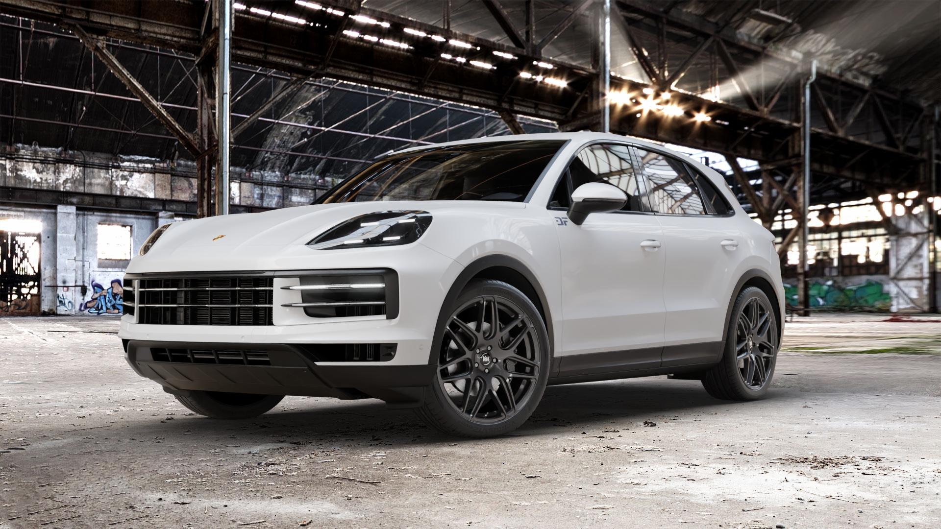 RH ALURAD RB11 hyper anthrazit Felge mit Reifen grau silber in 22Zoll Winterfelge Alufelge auf weissem Porsche Cayenne III Typ 9YA Facelift ⬇️ mit 15mm Tieferlegung ⬇️ Old Industrial Hall_max_5300mm_2024 Frontansicht_1
