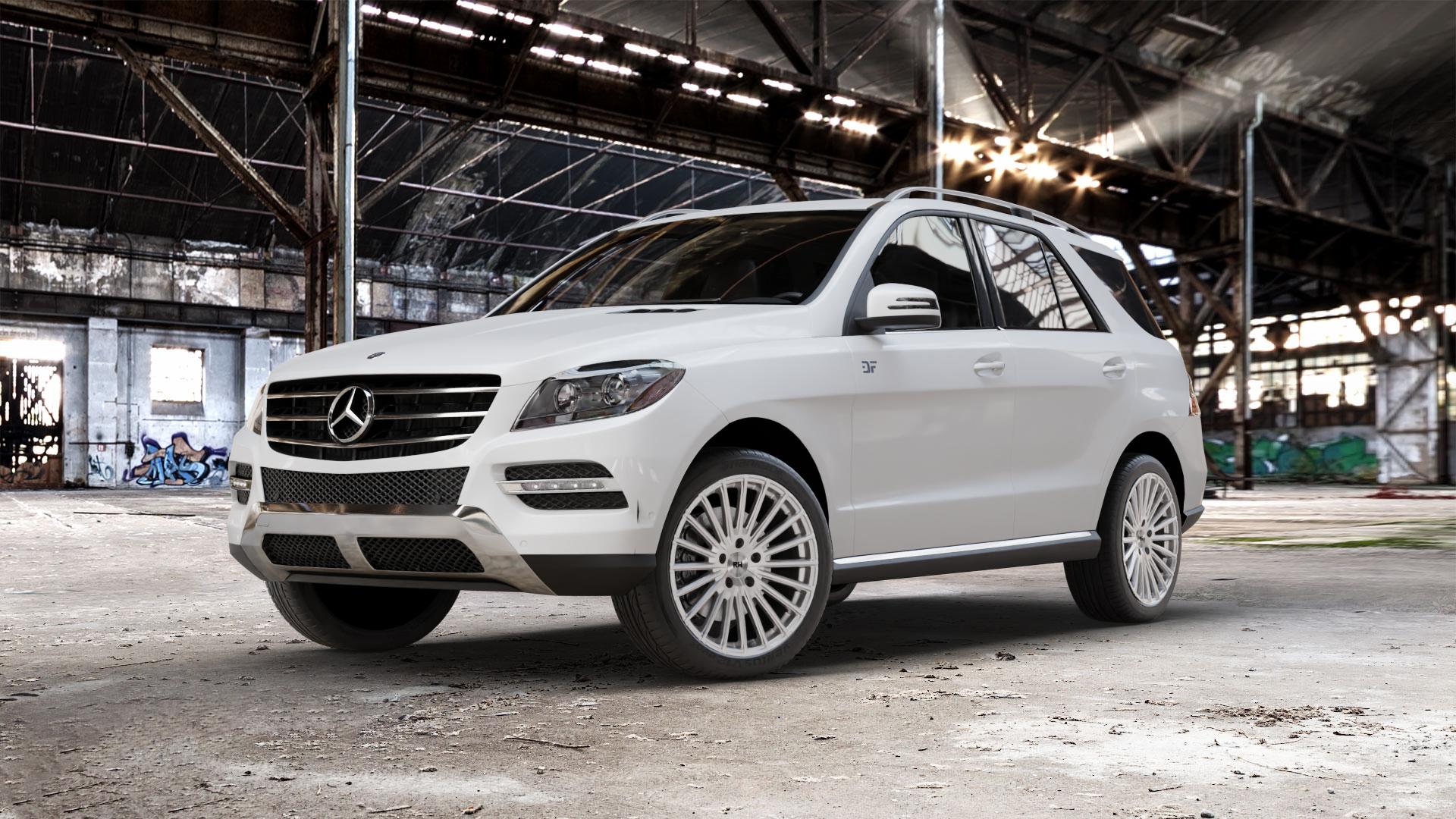 RH ALURAD WM Flowforming hyper silber Felge mit Reifen in 20Zoll Winterfelge Alufelge auf weissem Mercedes M-Klasse Typ W166 ⬇️ mit 15mm Tieferlegung ⬇️ Old Industrial Hall_max_5300mm_2024 Frontansicht_1